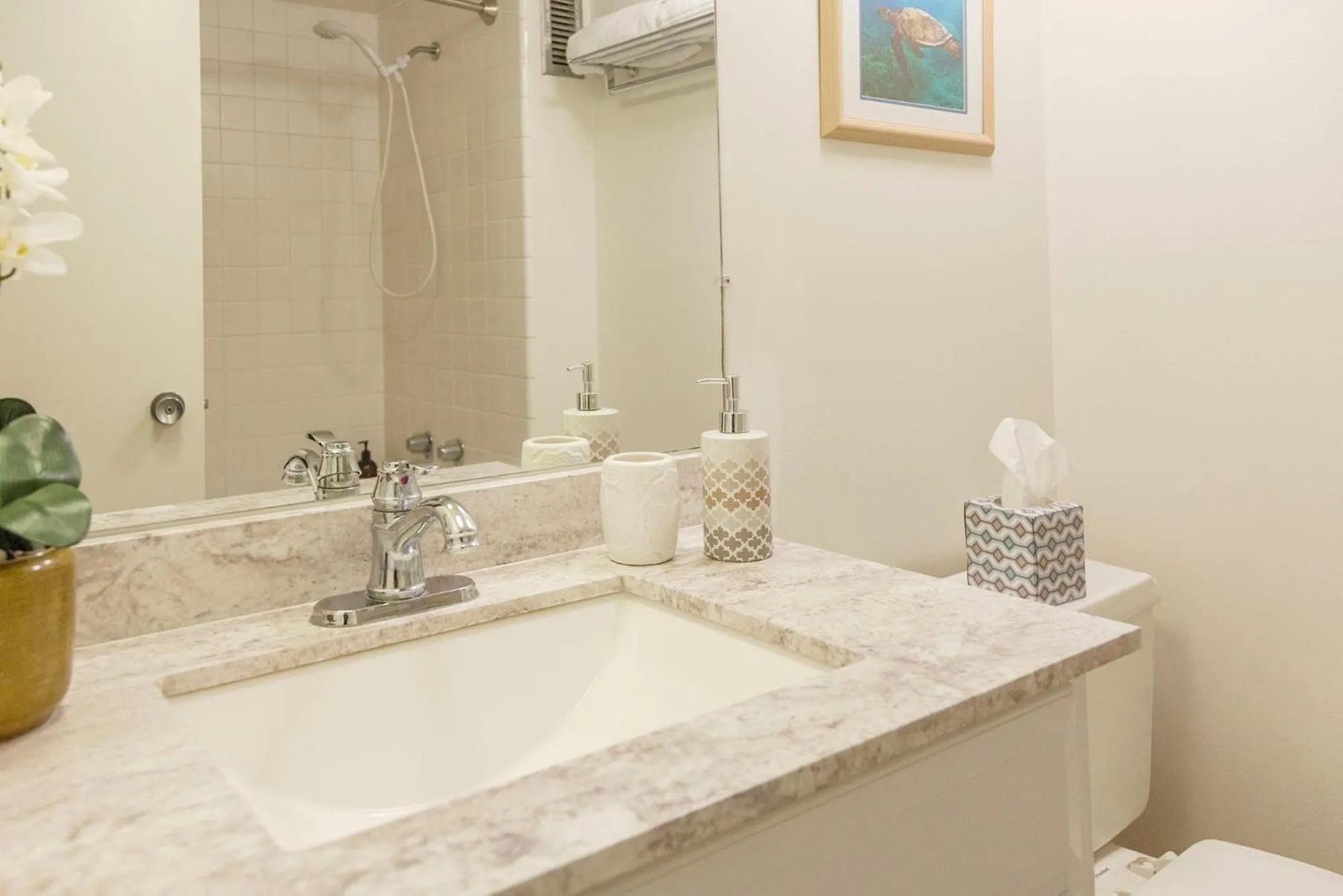 Bathroom in Tropical Studios at Marine Surf Waikiki - FREE PARKING - BEST LOCATION - FULL KITCHEN - SWIMMING POOL