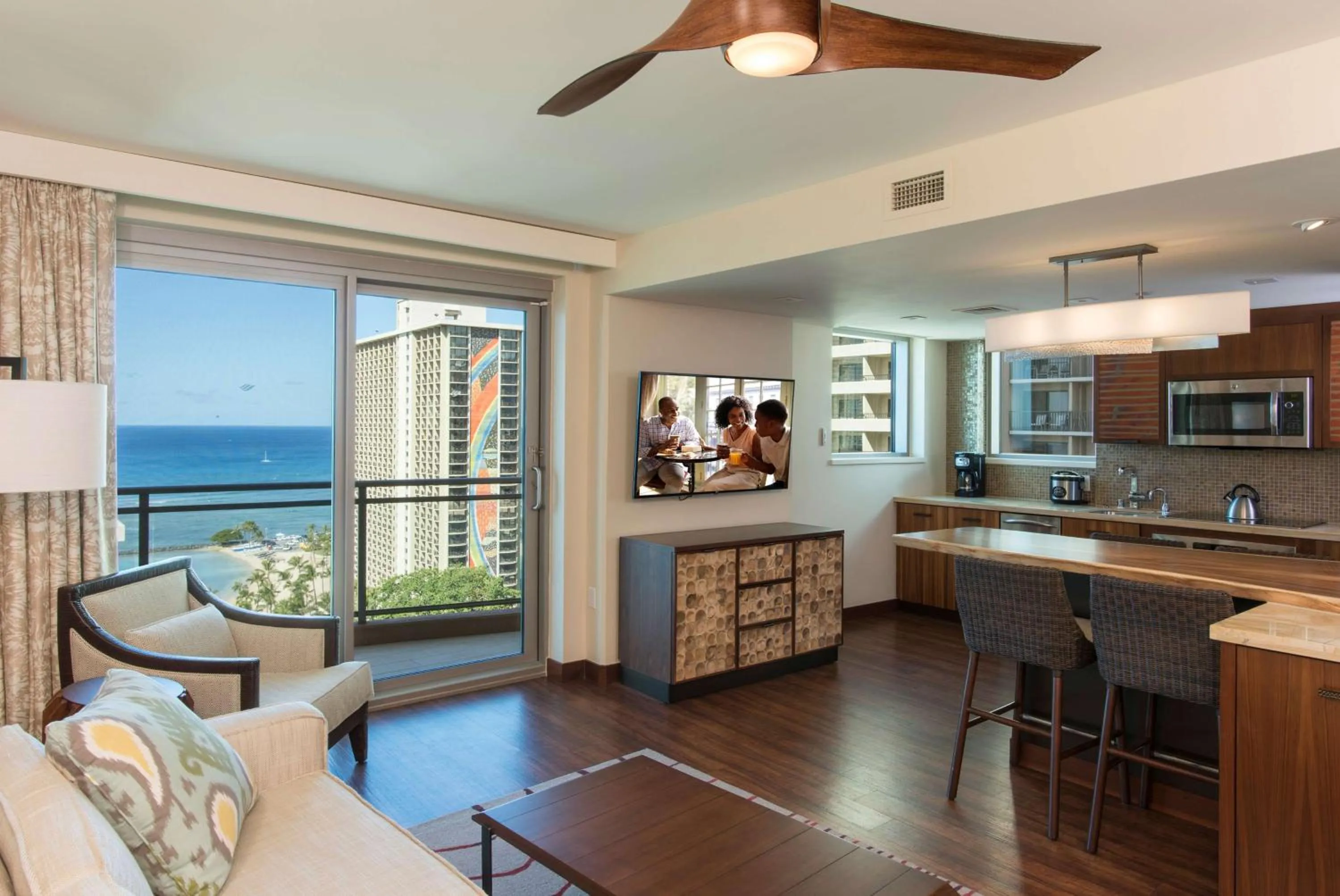 Living room in Hilton Grand Vacation Club The Grand Islander Waikiki Honolulu