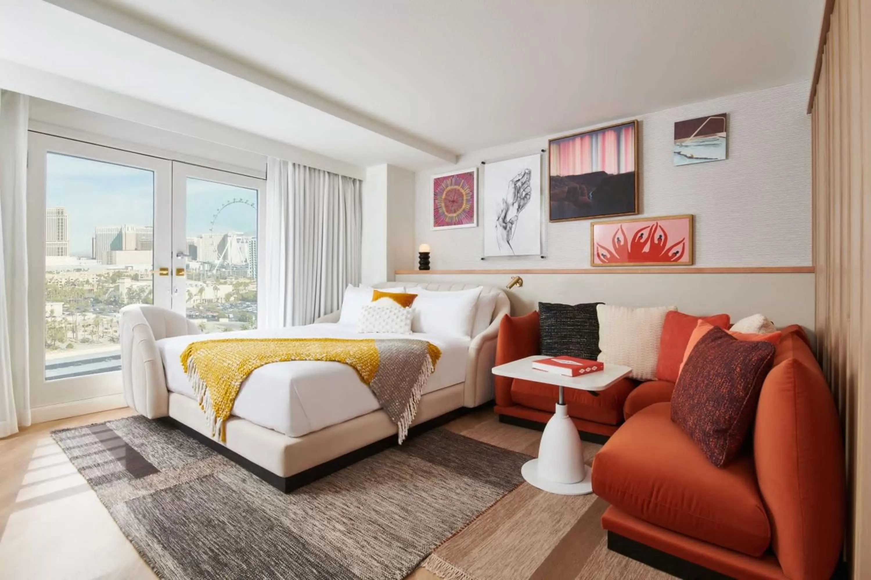 Living room, Bed in Virgin Hotels Las Vegas, Curio Collection by Hilton