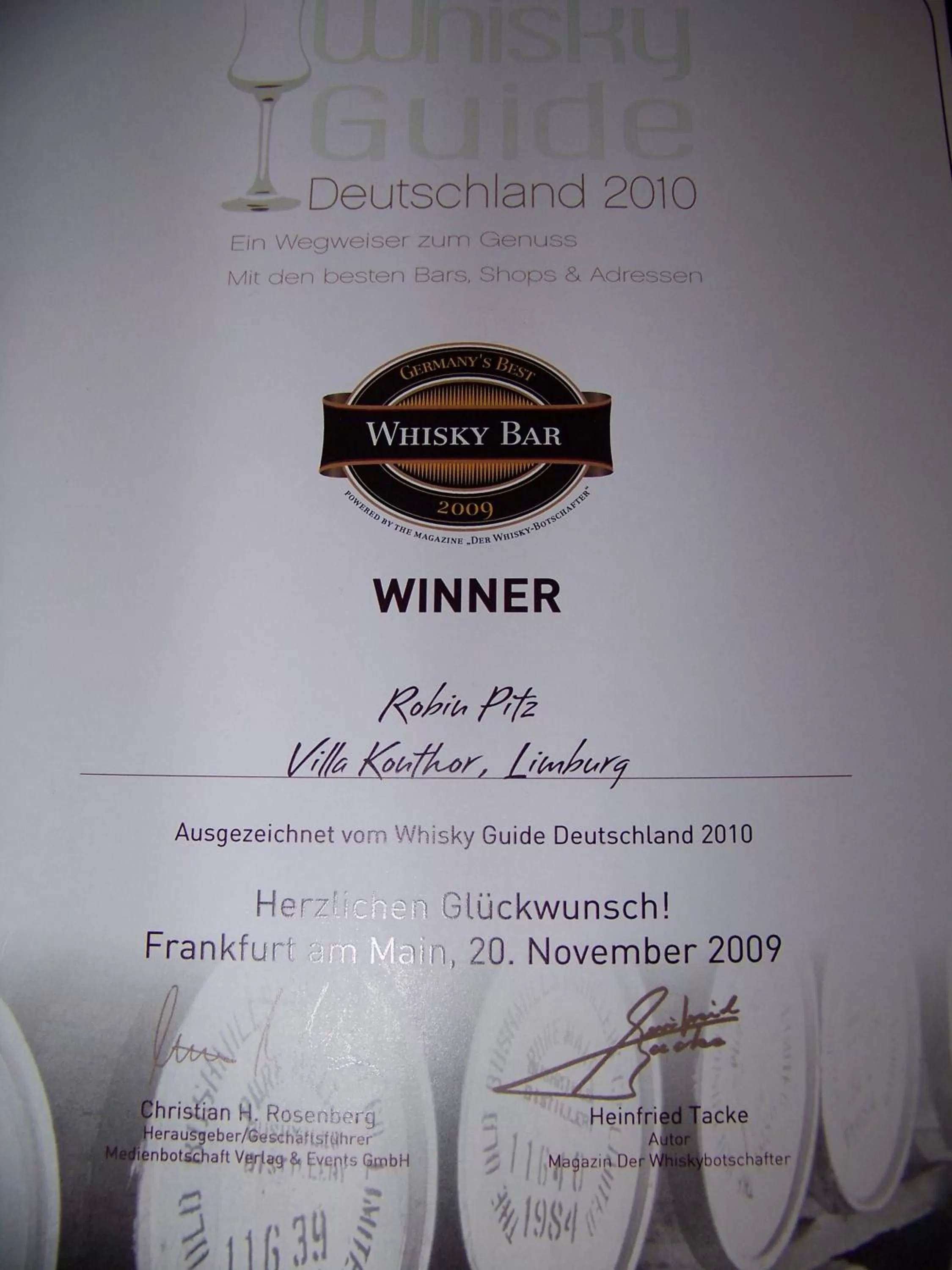 Certificate/Award in Hotel-Restaurant Zur Krone