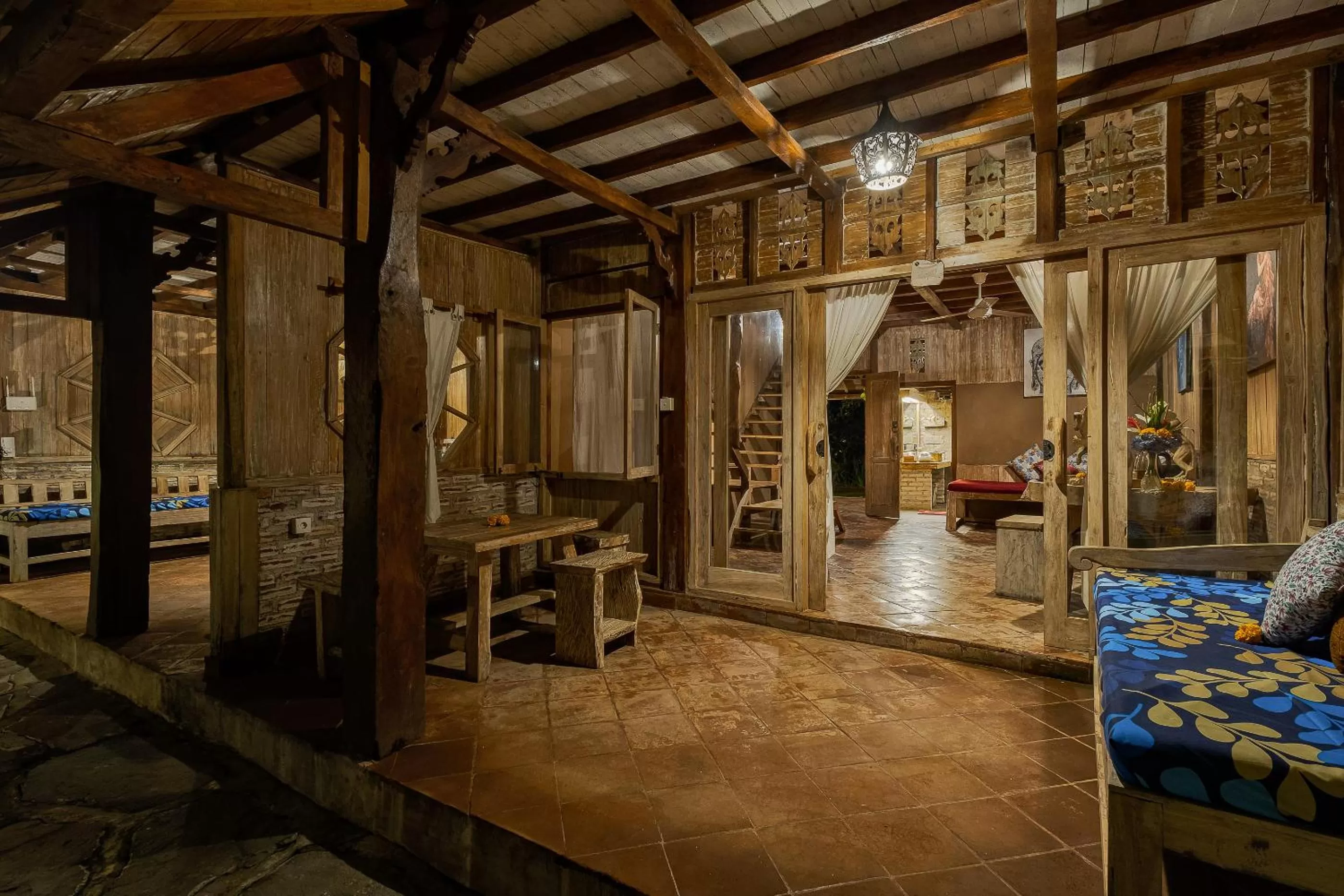 Seating area in Joglo Organik Guesthouse