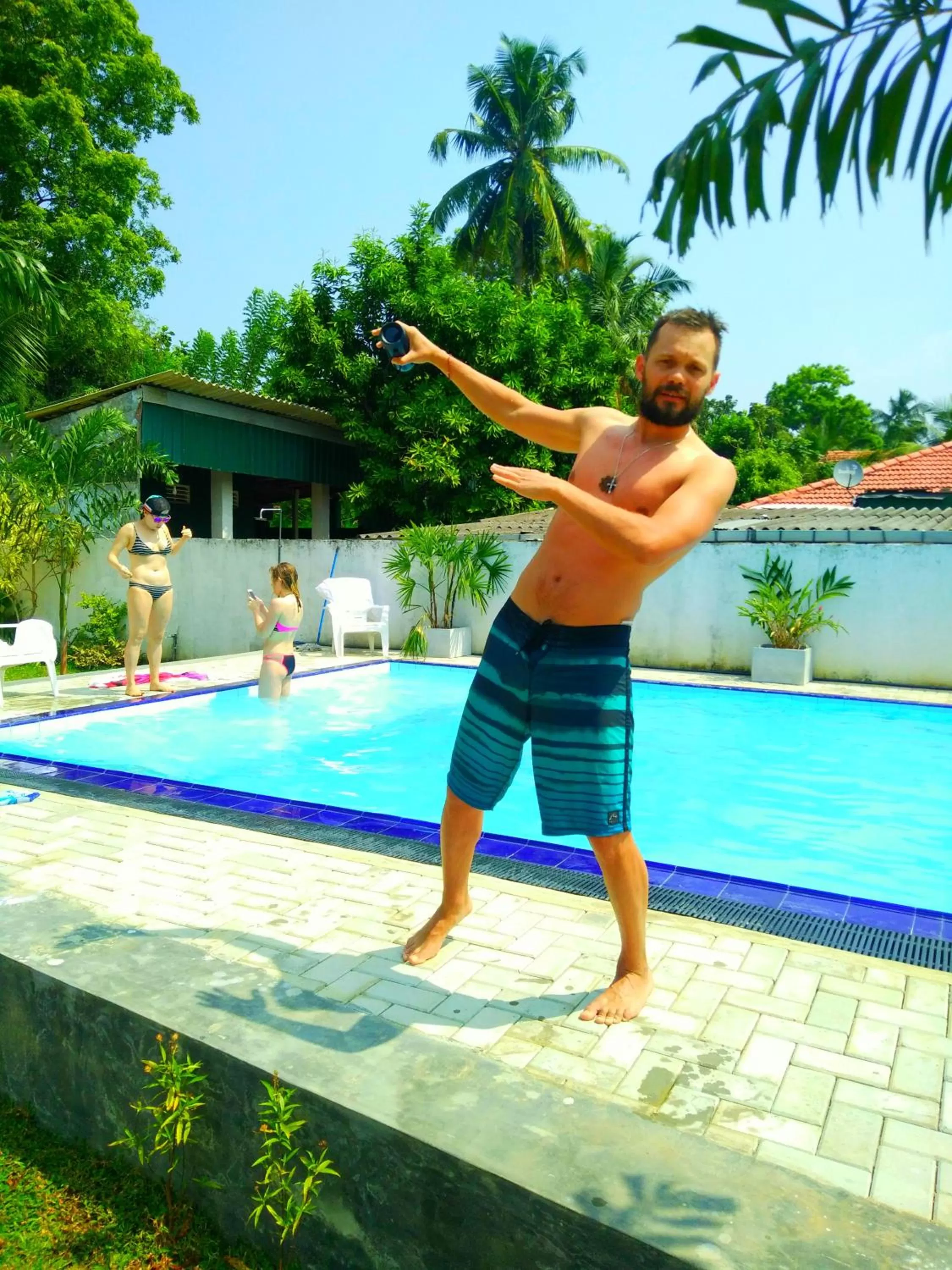group of guests, Swimming Pool in Ocean Bay Surf Resort Weligama