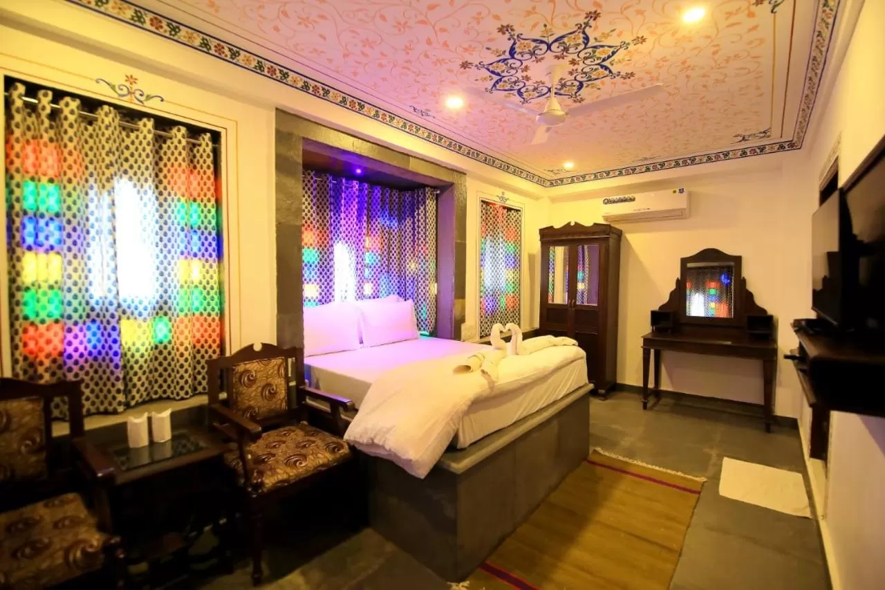 Bed in Hotel Panorama Haveli