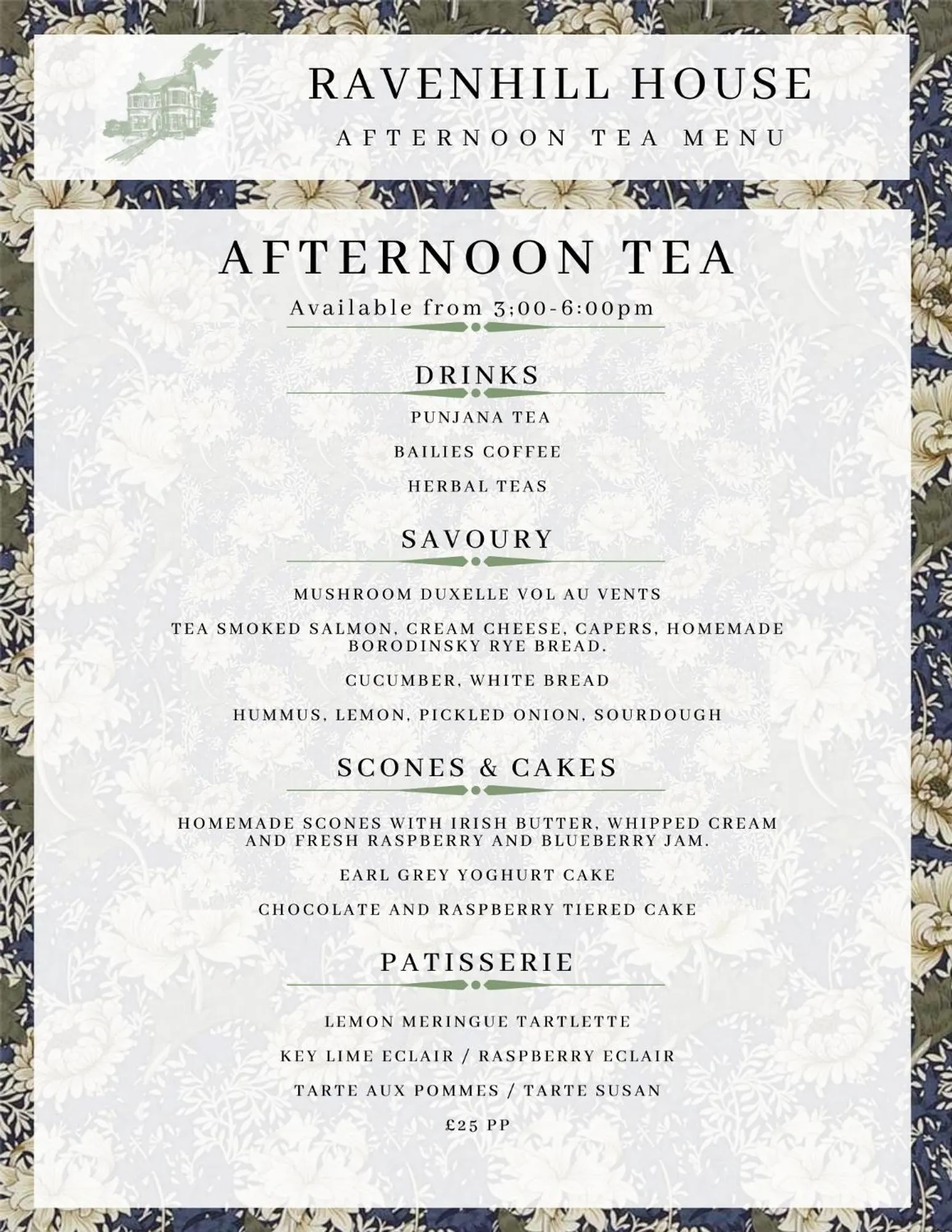 Food and drinks in Ravenhill House