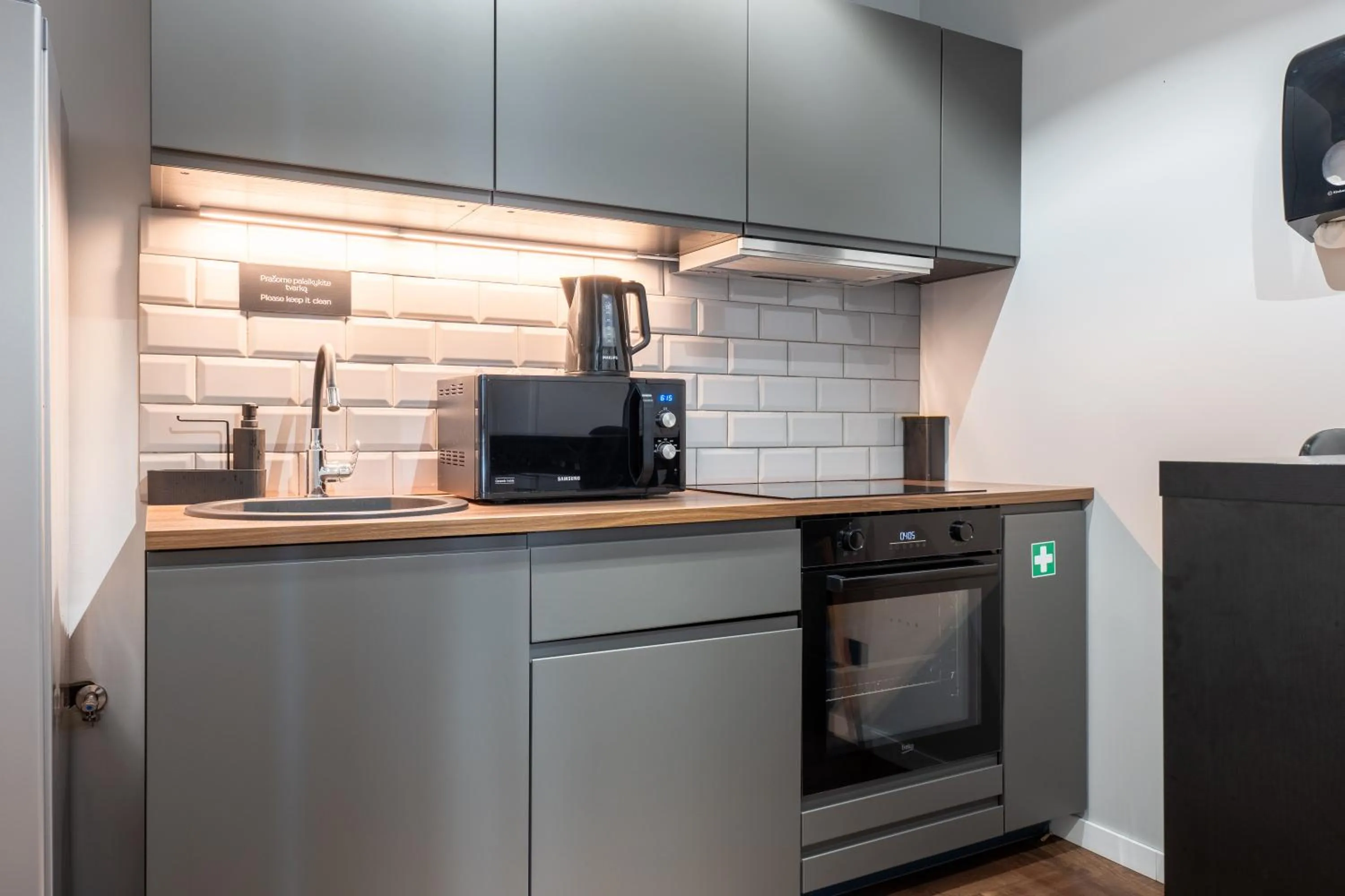 Kitchen or kitchenette in Luna Self Check-in Hotel Klaipeda