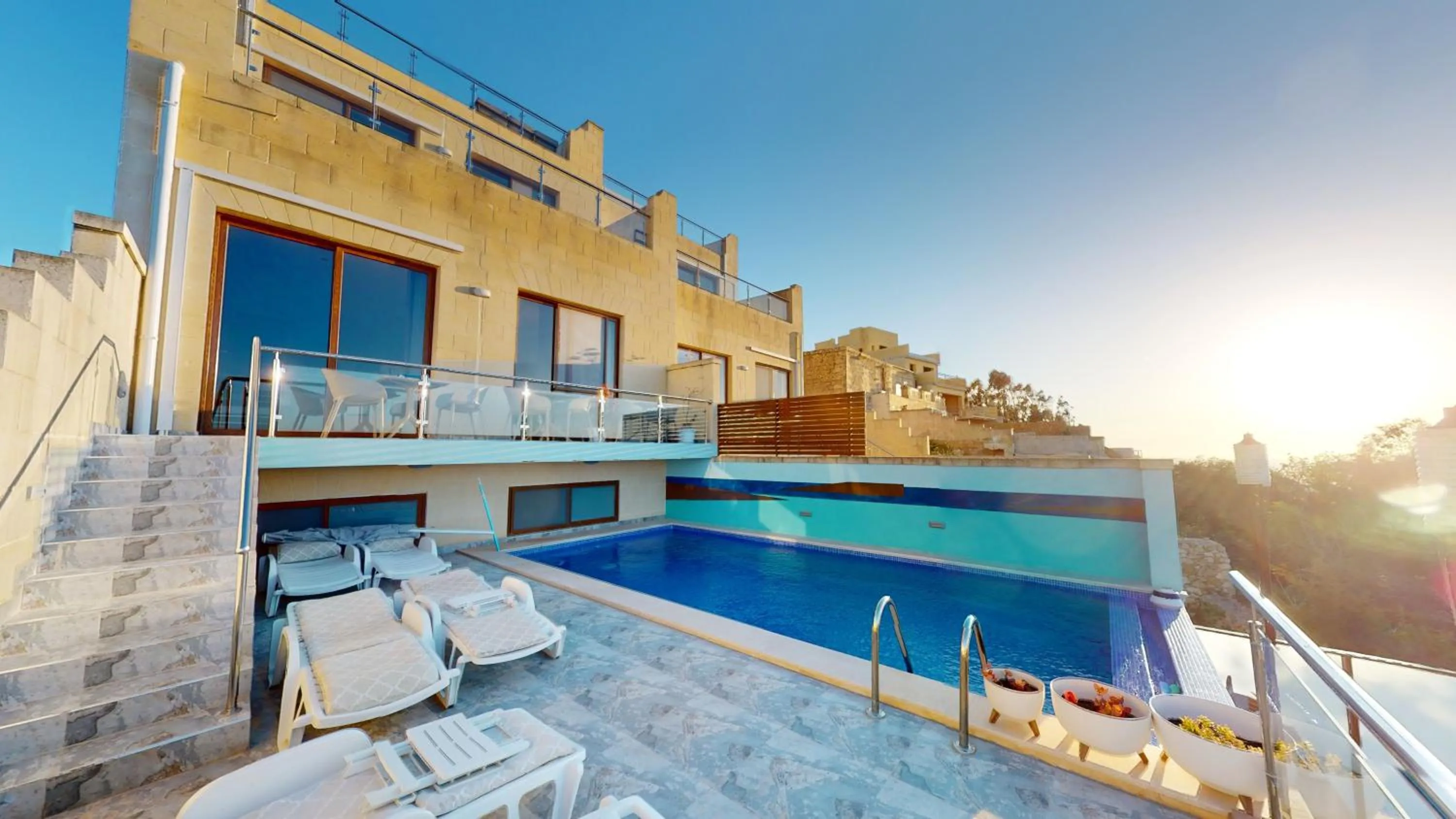 Balcony/Terrace, Swimming Pool in Dubhlina - Luxury Bed & Breakfast - Gozo