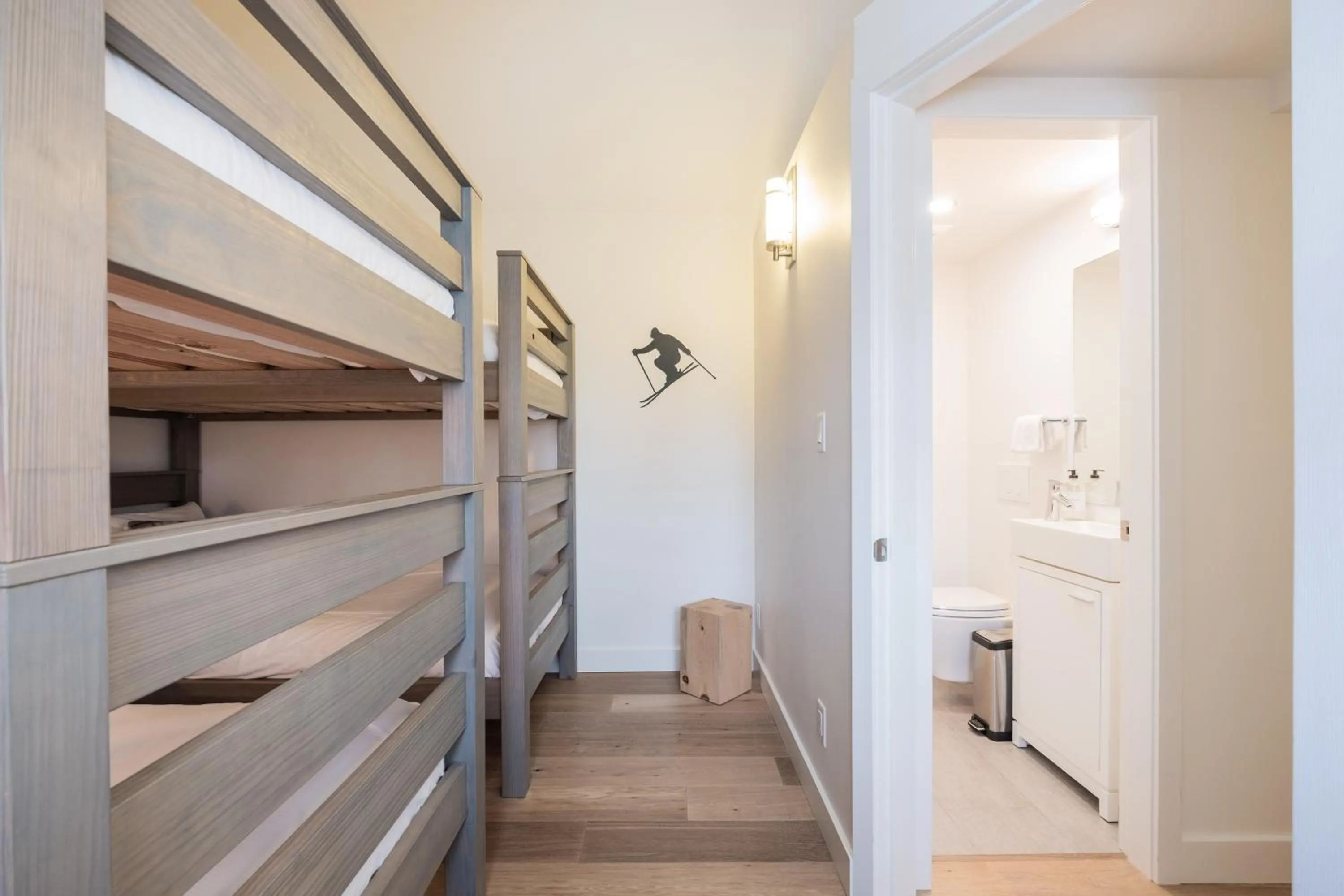Bathroom, Bed in Lake Placid Lodge by Outpost Whistler