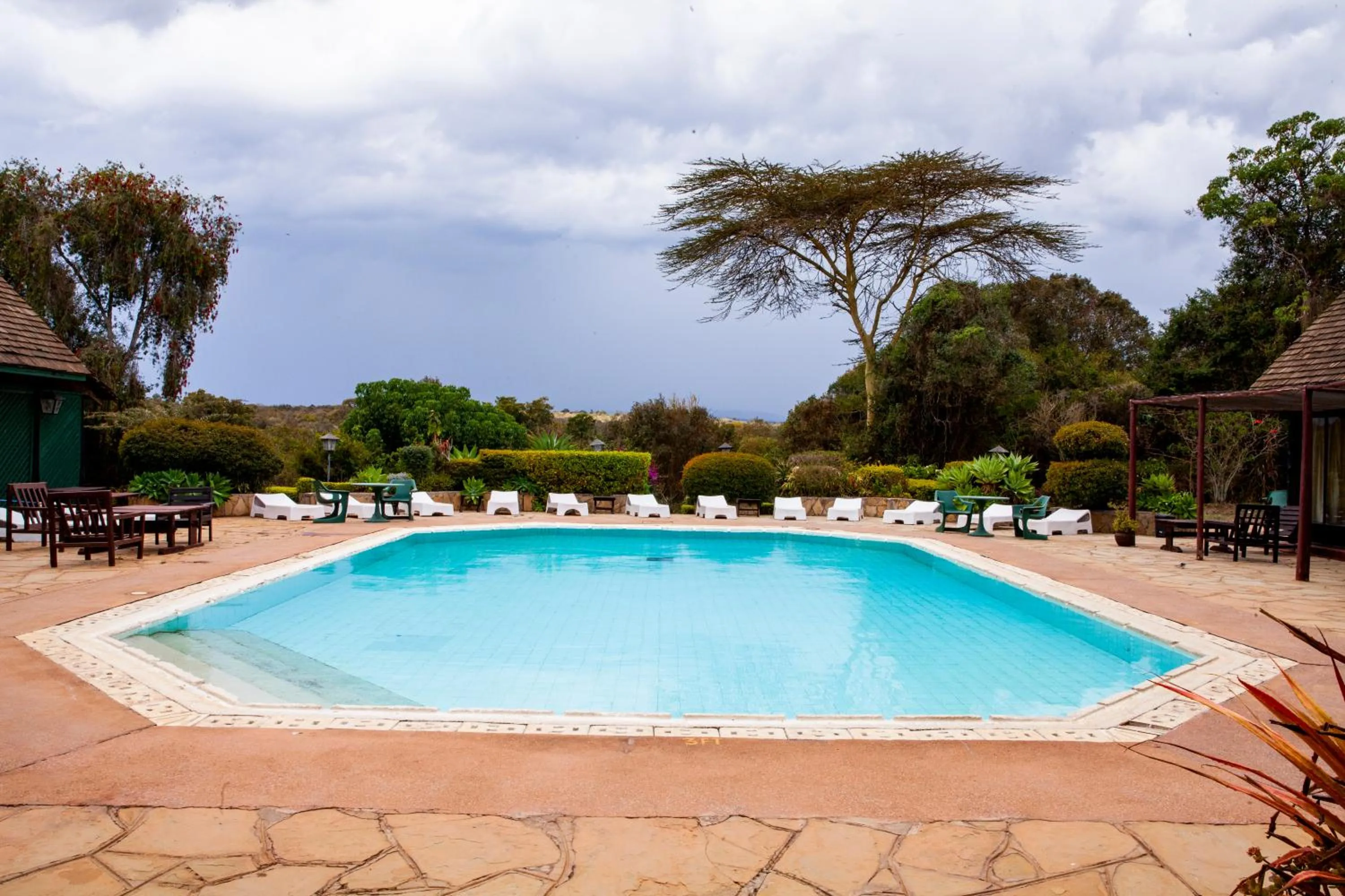 Pool view in Naro Moru River Lodge