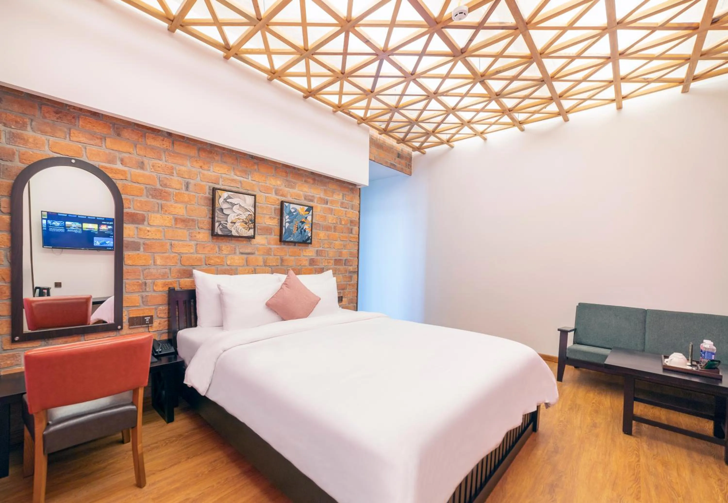 Bed in Brick House Dalat Hotel