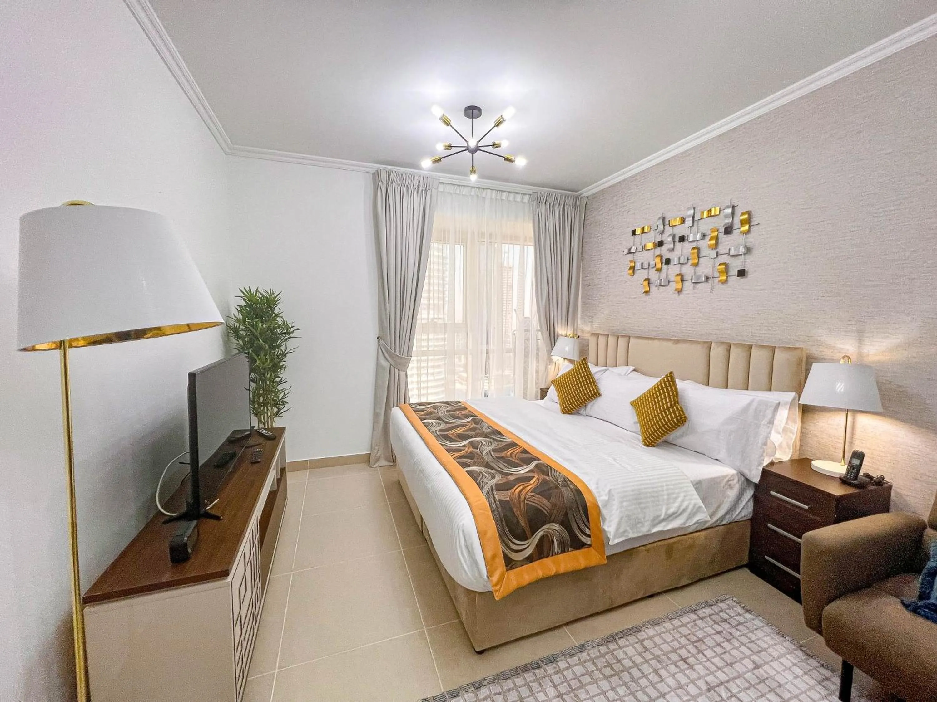 Decorative detail, Bed in Cosmos Living Luxurious Studio Near Metro