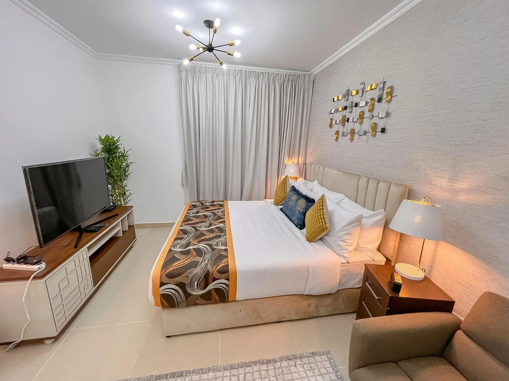 Bedroom, Bed in Cosmos Living Elegant Studio Near Dubai Marina