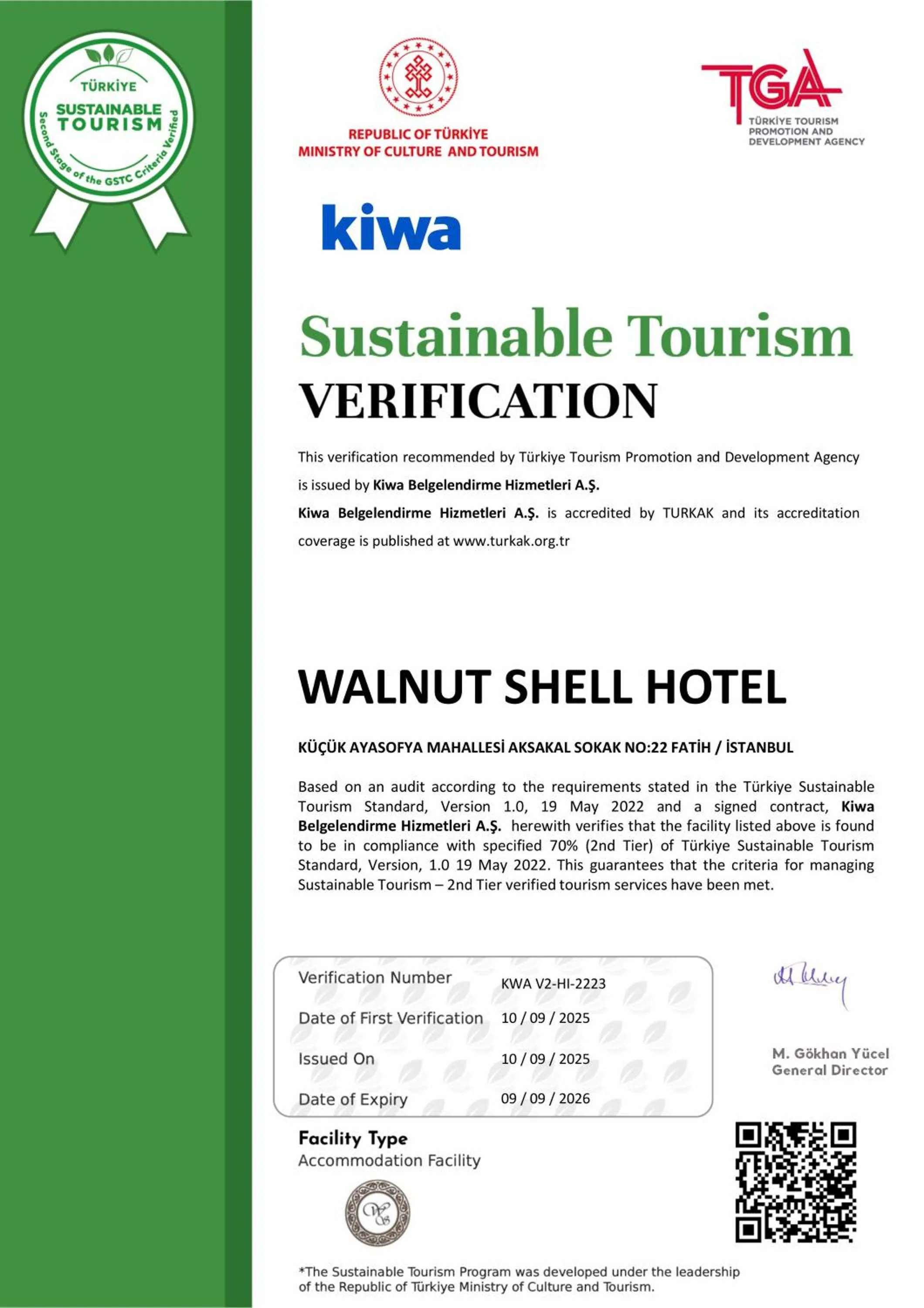 Certificate/Award in Walnut Shell Hotel