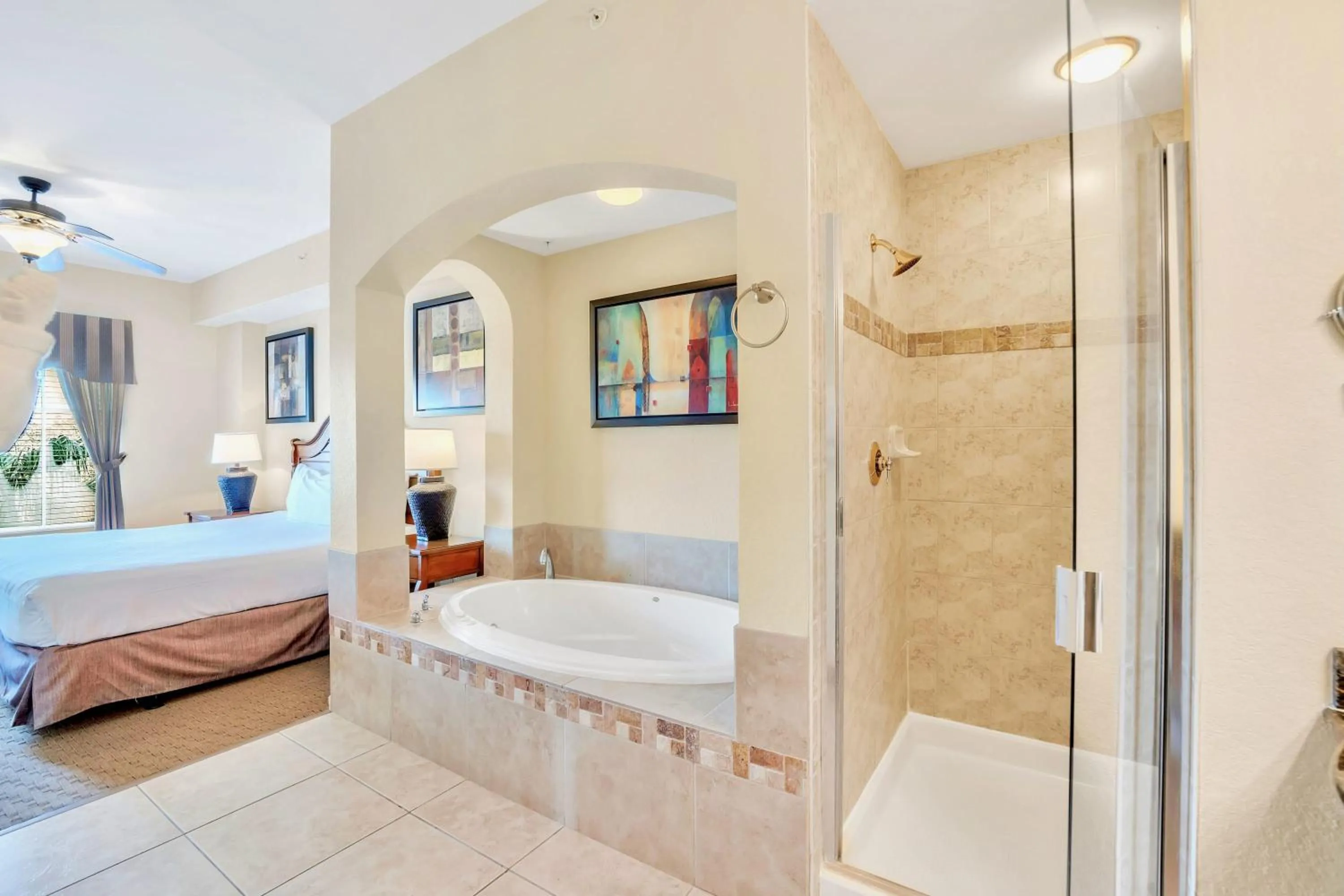 Shower, Bed in 2BR Resort Suite - Fountain View Private Balcony