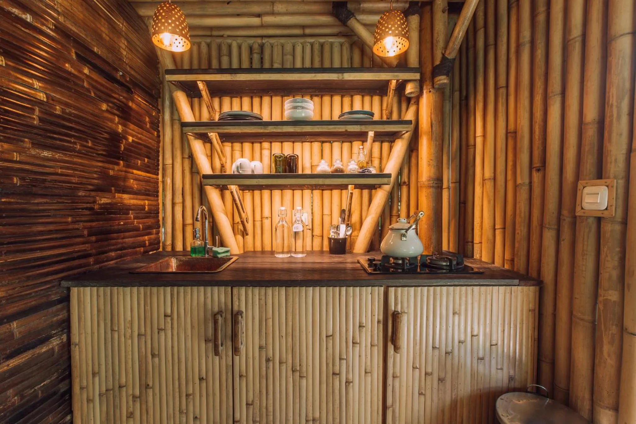 kitchen in Hideout Eco Bamboo House Bali