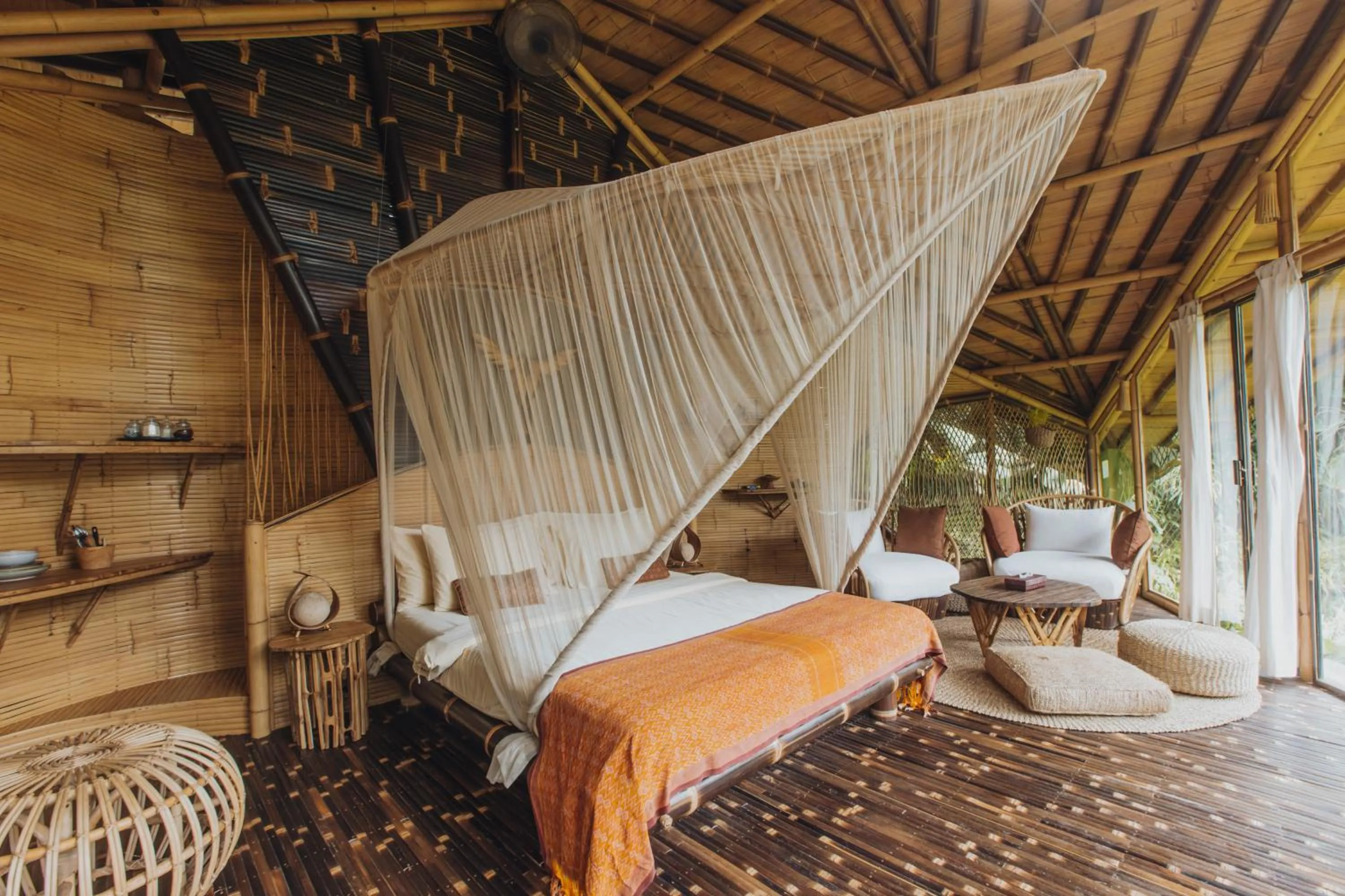 Bedroom, Bed in Hideout Eco Bamboo House Bali