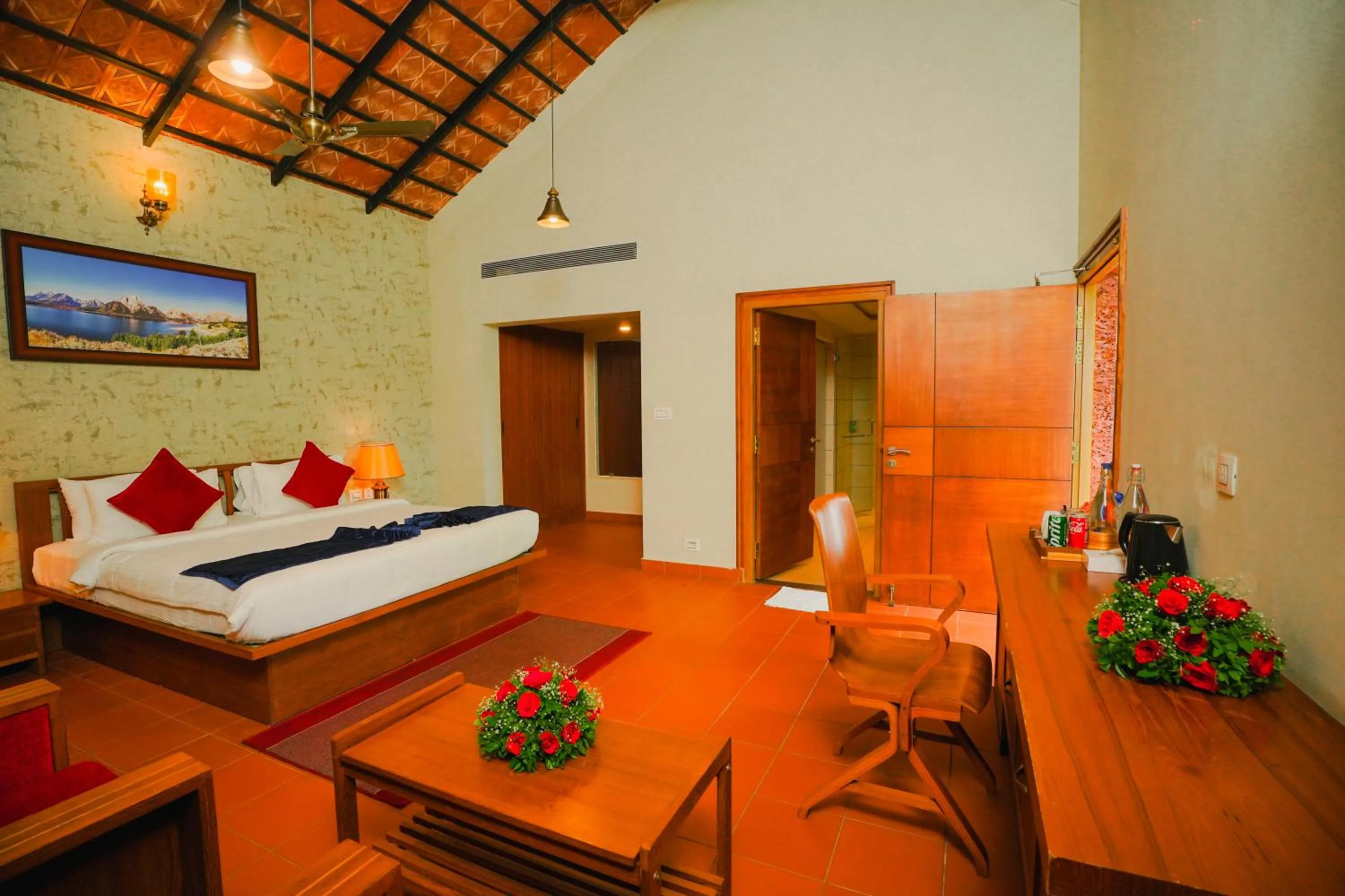 Bed in Vaidekam Resorts & Wellness, Kannur