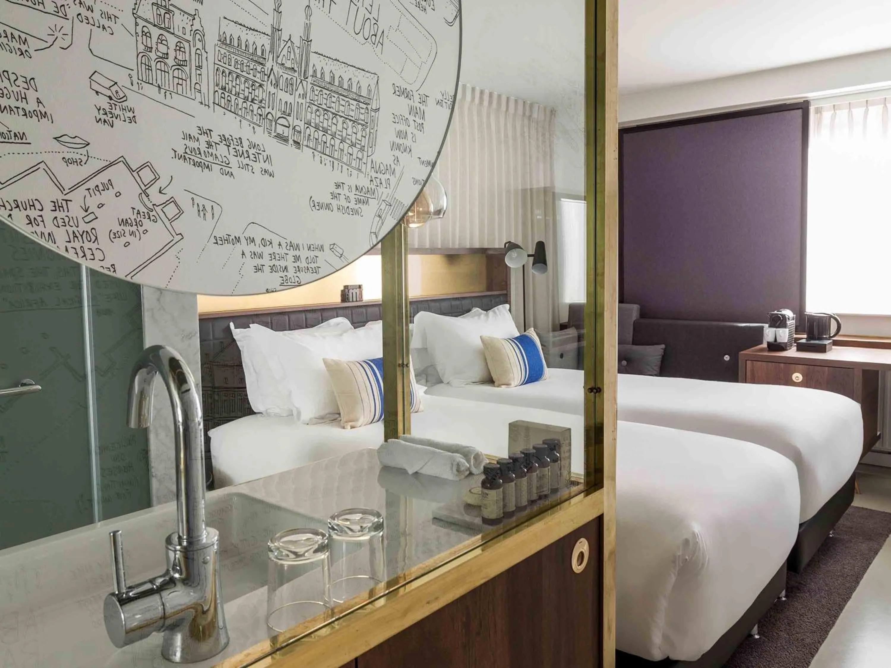 Bathroom, Bed in INK Hotel Amsterdam - MGallery Collection