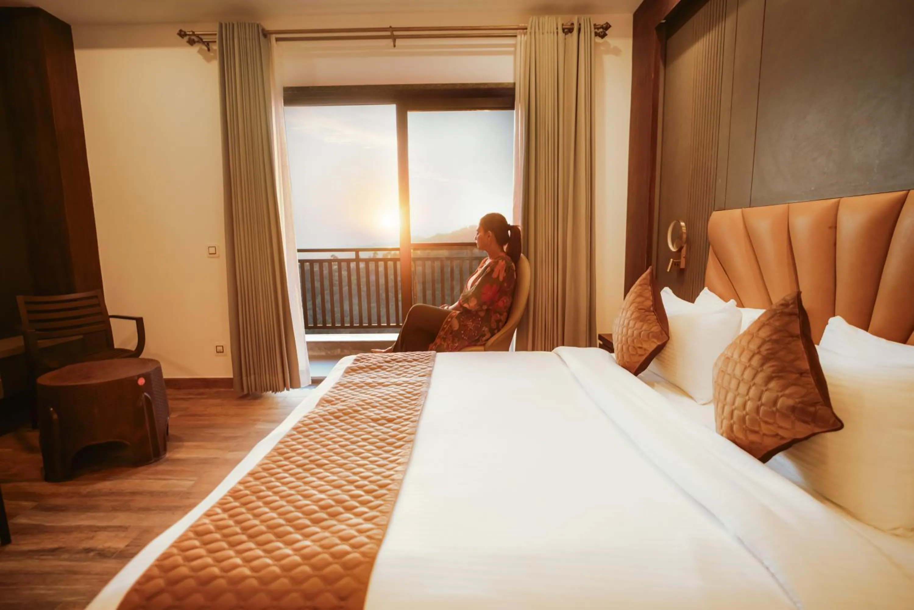 View (from property/room), Bed in Dhauladhar Heights Resort