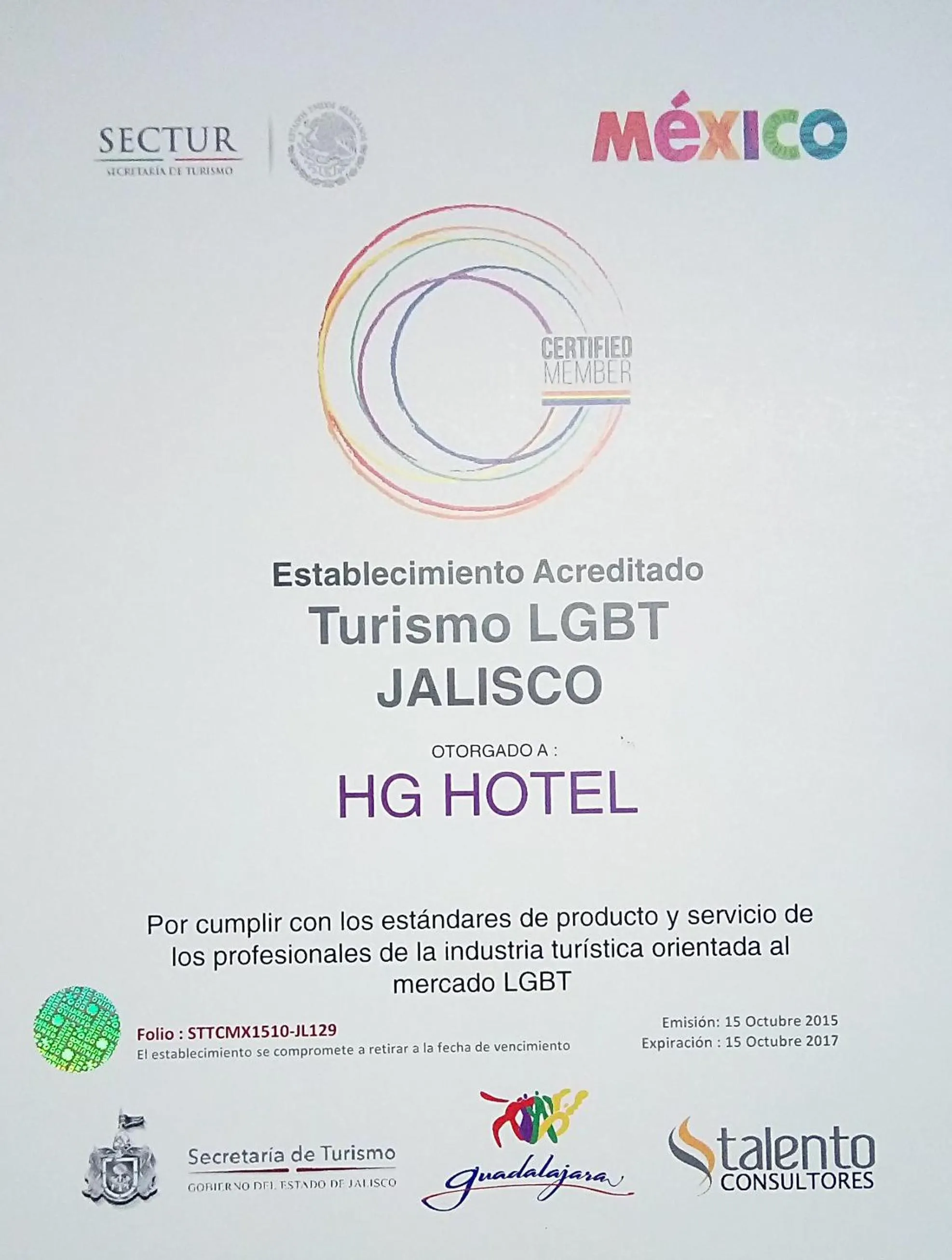 Certificate/Award in HG Hotel