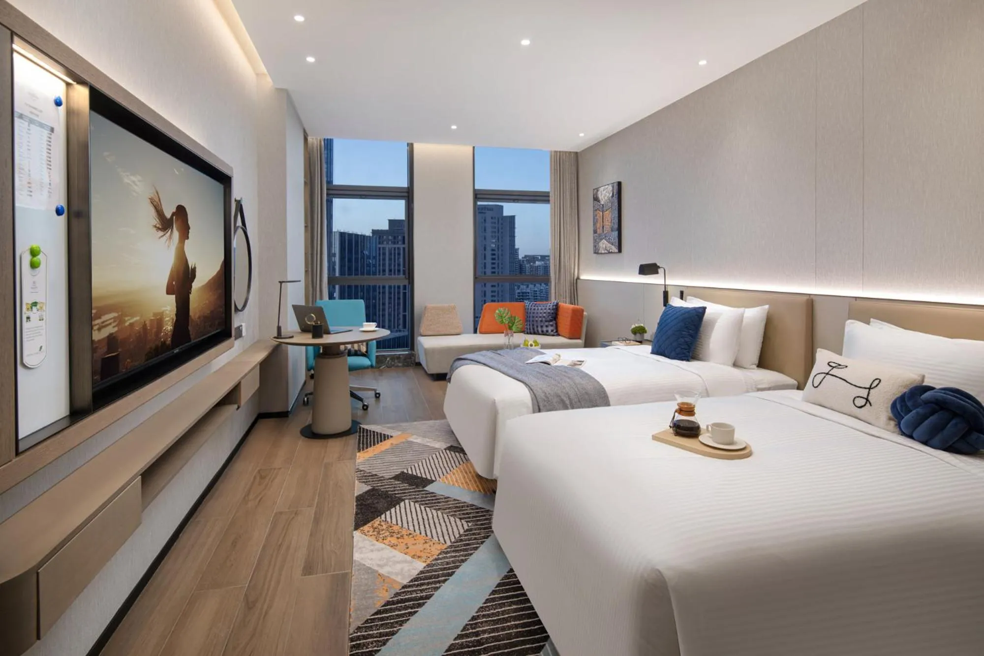 TV and multimedia, Bed in Citadines Jinqiao Building Yantai