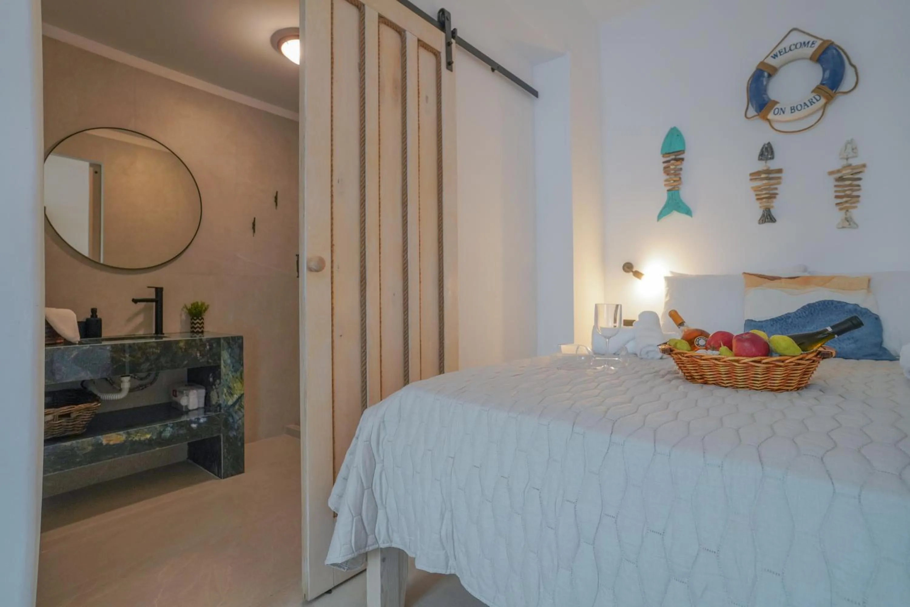 Bed in Seabed Suites Mykonos