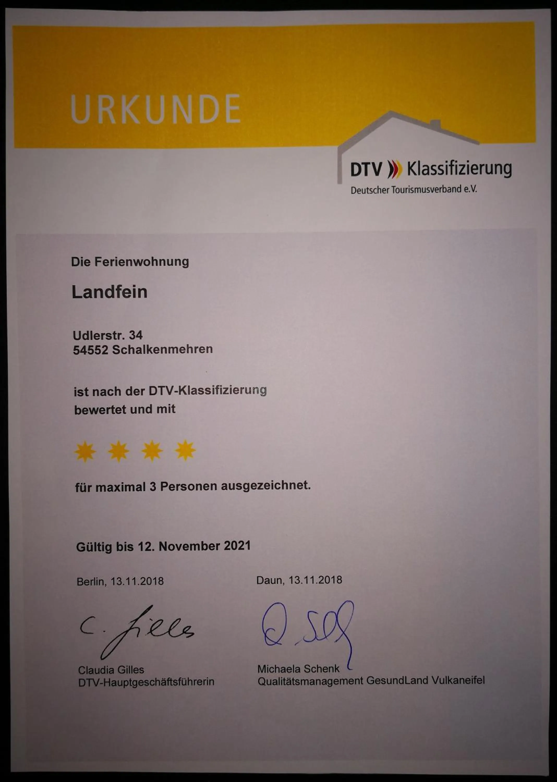 Logo/Certificate/Sign in Ferienwohnung Landfein Schalkenmehren