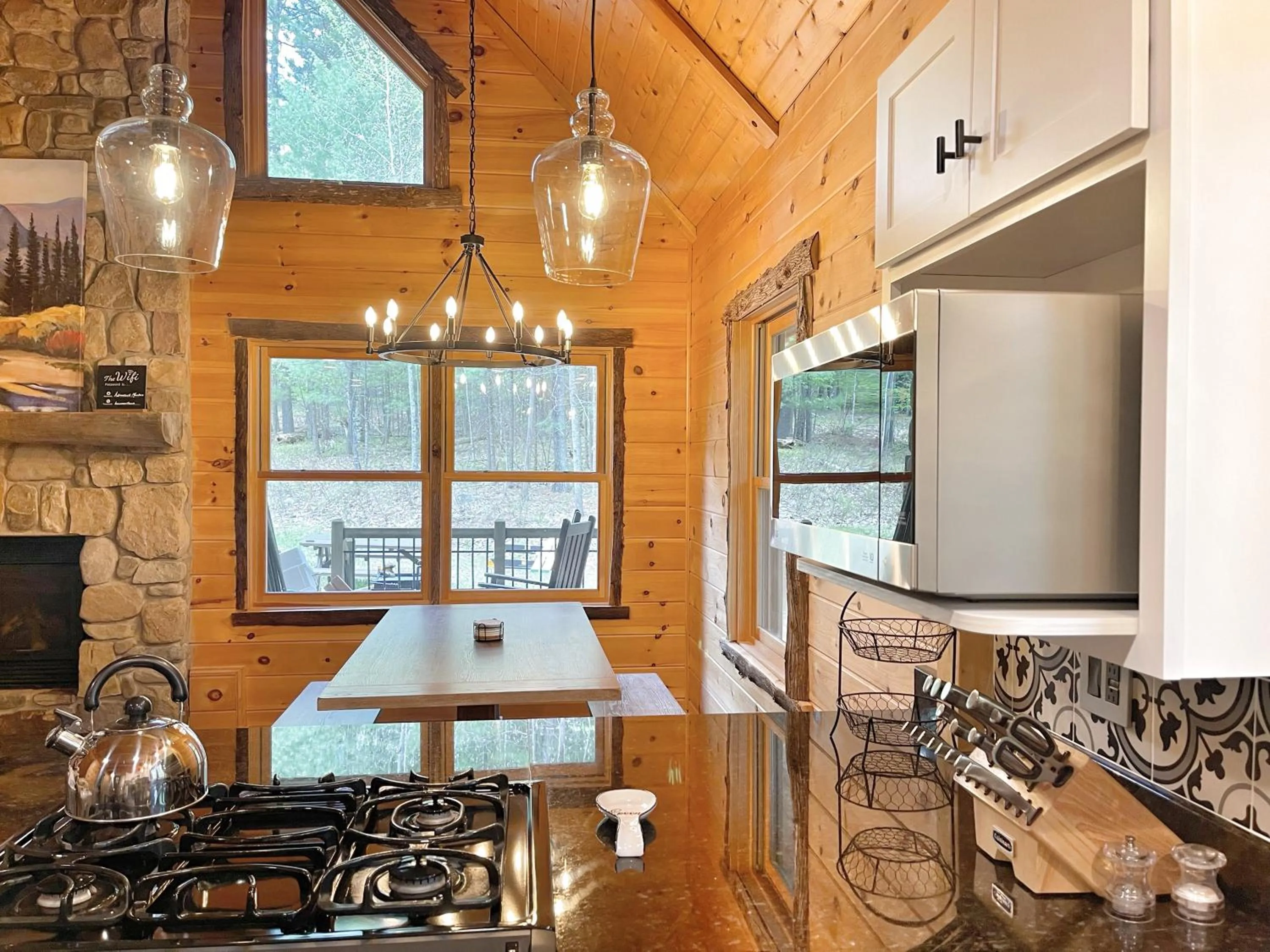 Dining area in Adirondack Mountain Cabin with Hot Tub, Near Whiteface, Lake Placid, Fire Pit, Game Rm