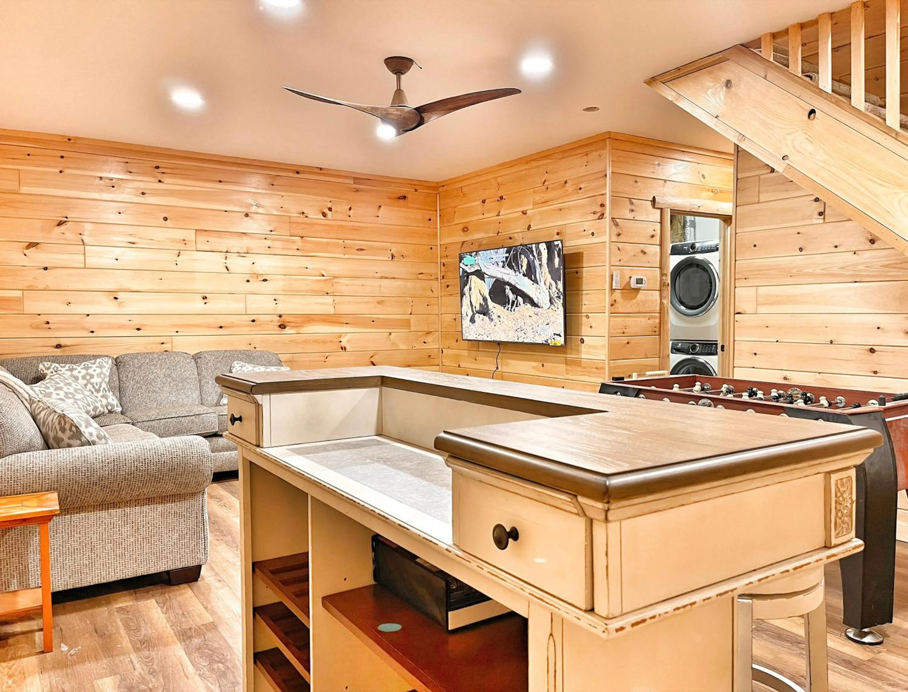 TV and multimedia in Adirondack Mountain Cabin with Hot Tub, Near Whiteface, Lake Placid, Fire Pit, Game Rm