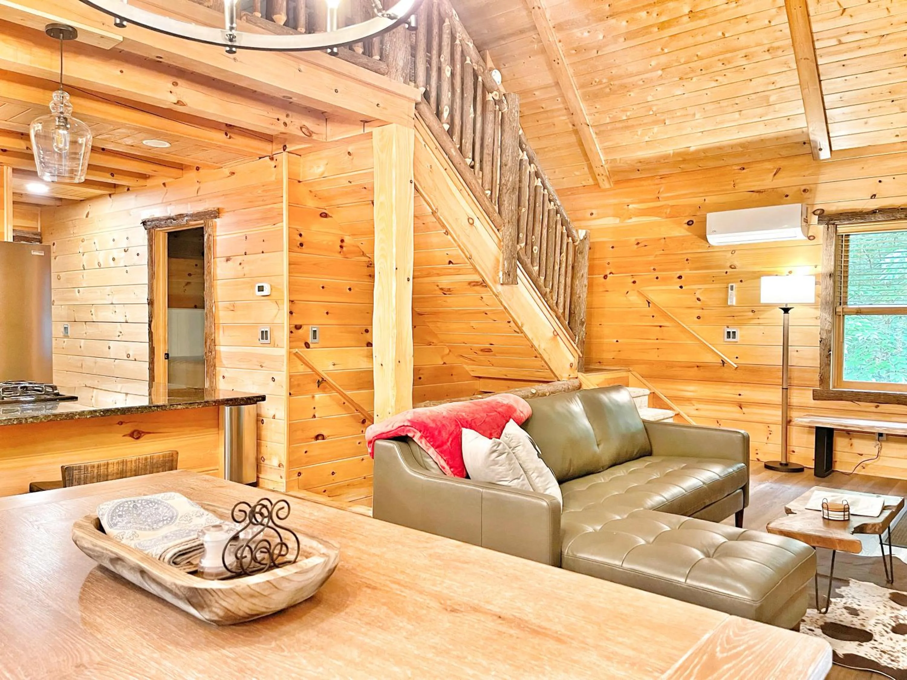 Living room in Adirondack Mountain Cabin with Hot Tub, Near Whiteface, Lake Placid, Fire Pit, Game Rm