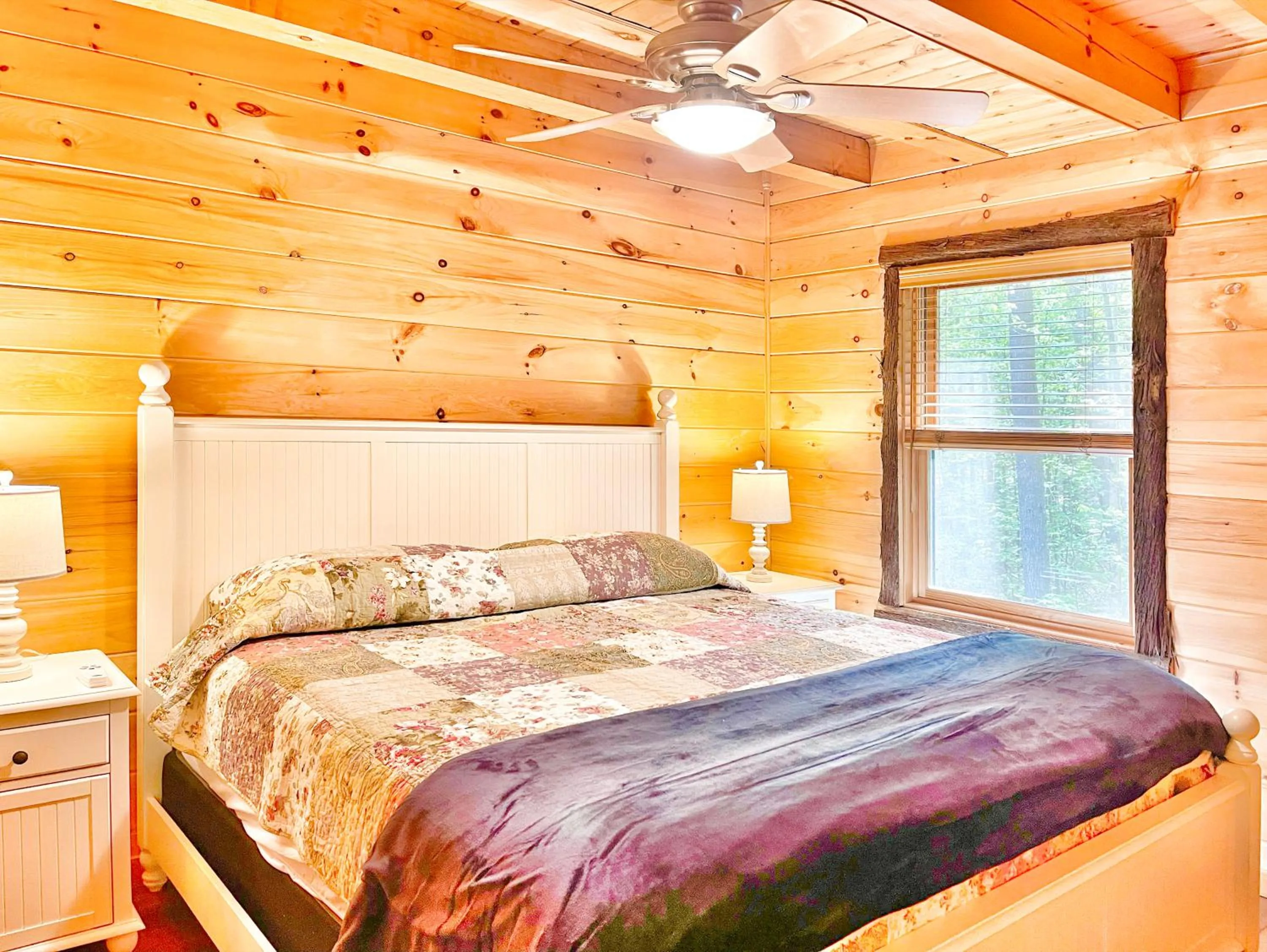Bed in Adirondack Mountain Cabin with Hot Tub, Near Whiteface, Lake Placid, Fire Pit, Game Rm