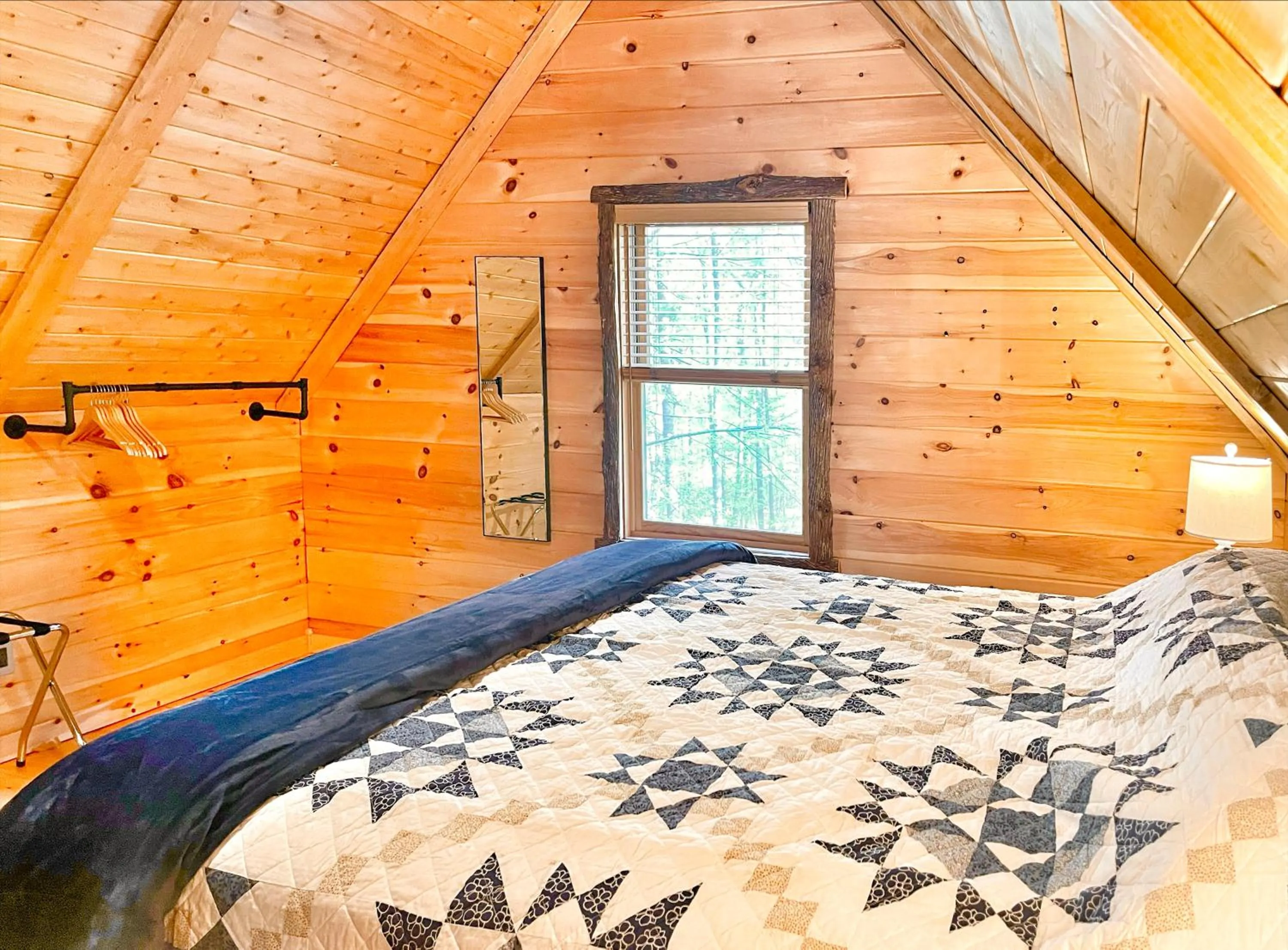 Bed in Adirondack Mountain Cabin with Hot Tub, Near Whiteface, Lake Placid, Fire Pit, Game Rm