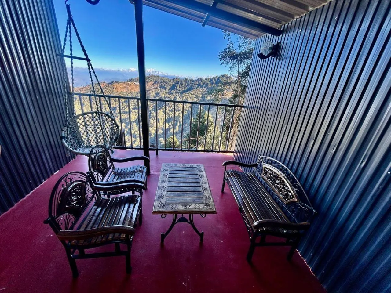 Balcony/Terrace in Kana Mud An Ethnic Village Resort - Beautiful View of Gangotri Mountains