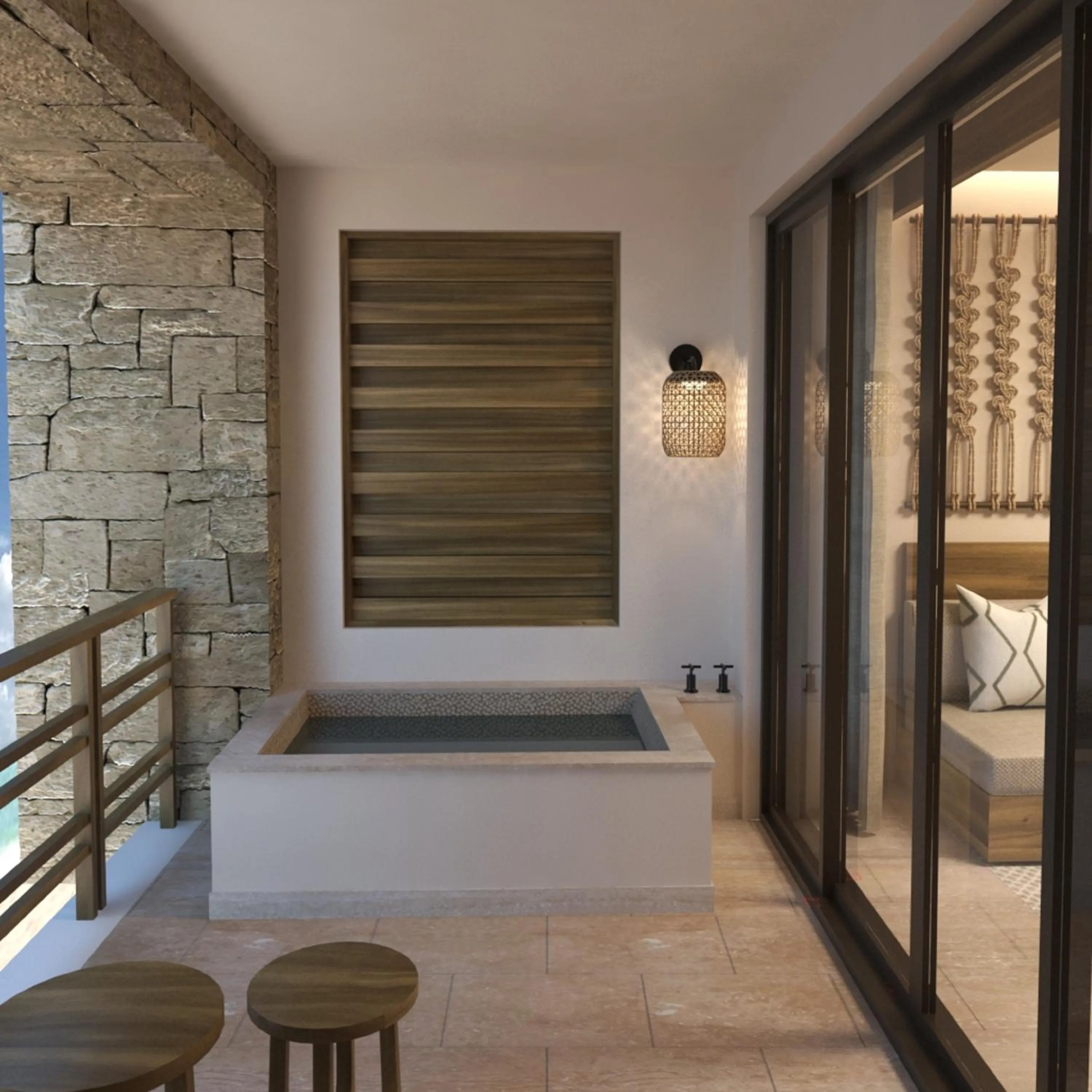 Balcony/Terrace, Bed in Secrets Playa Blanca Costa Mujeres - All Inclusive Adults Only