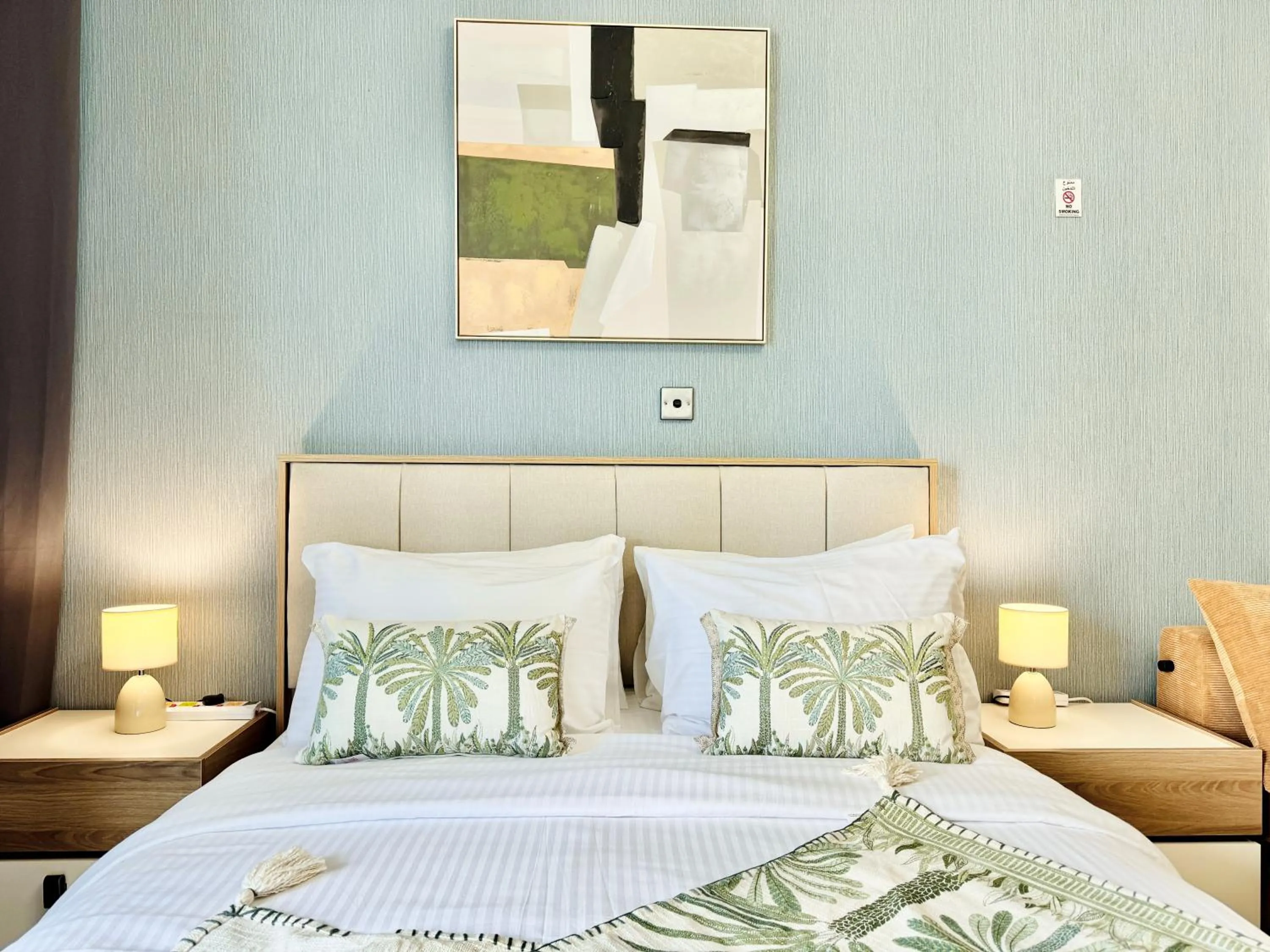 Bed in Cosmos Living Dubai Arch Tower Pool, Gym & Balcony