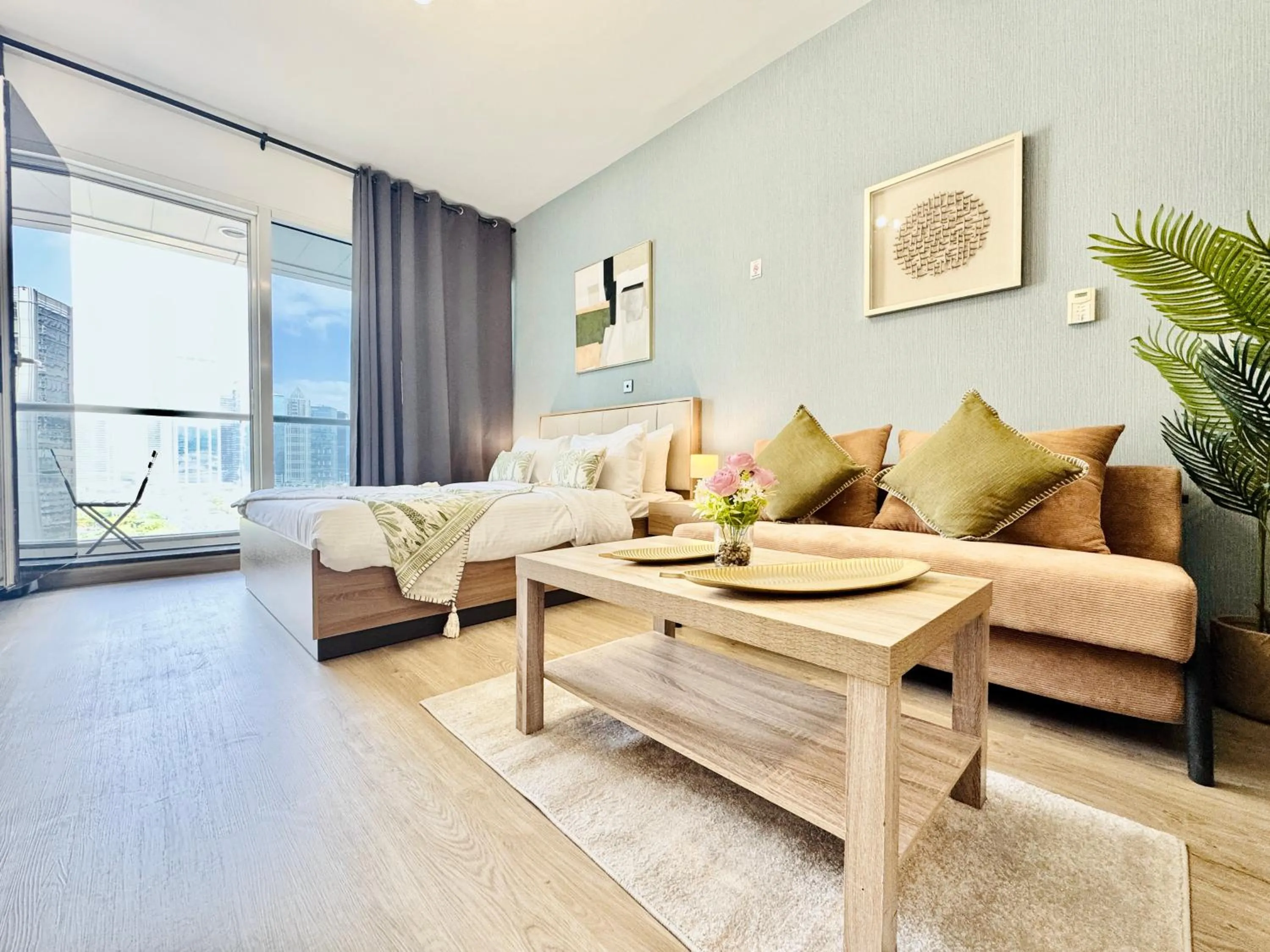 Living room in Cosmos Living Dubai Arch Tower Pool, Gym & Balcony