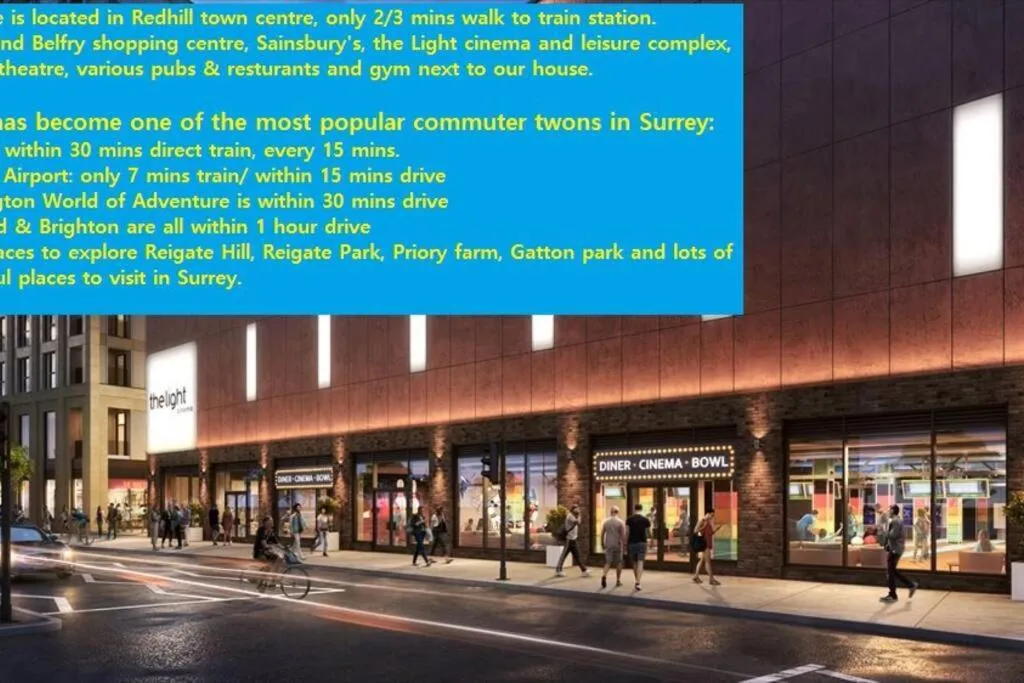 Redhill Town Centre 3 bed House near Gatwick Airport, easy commute to London