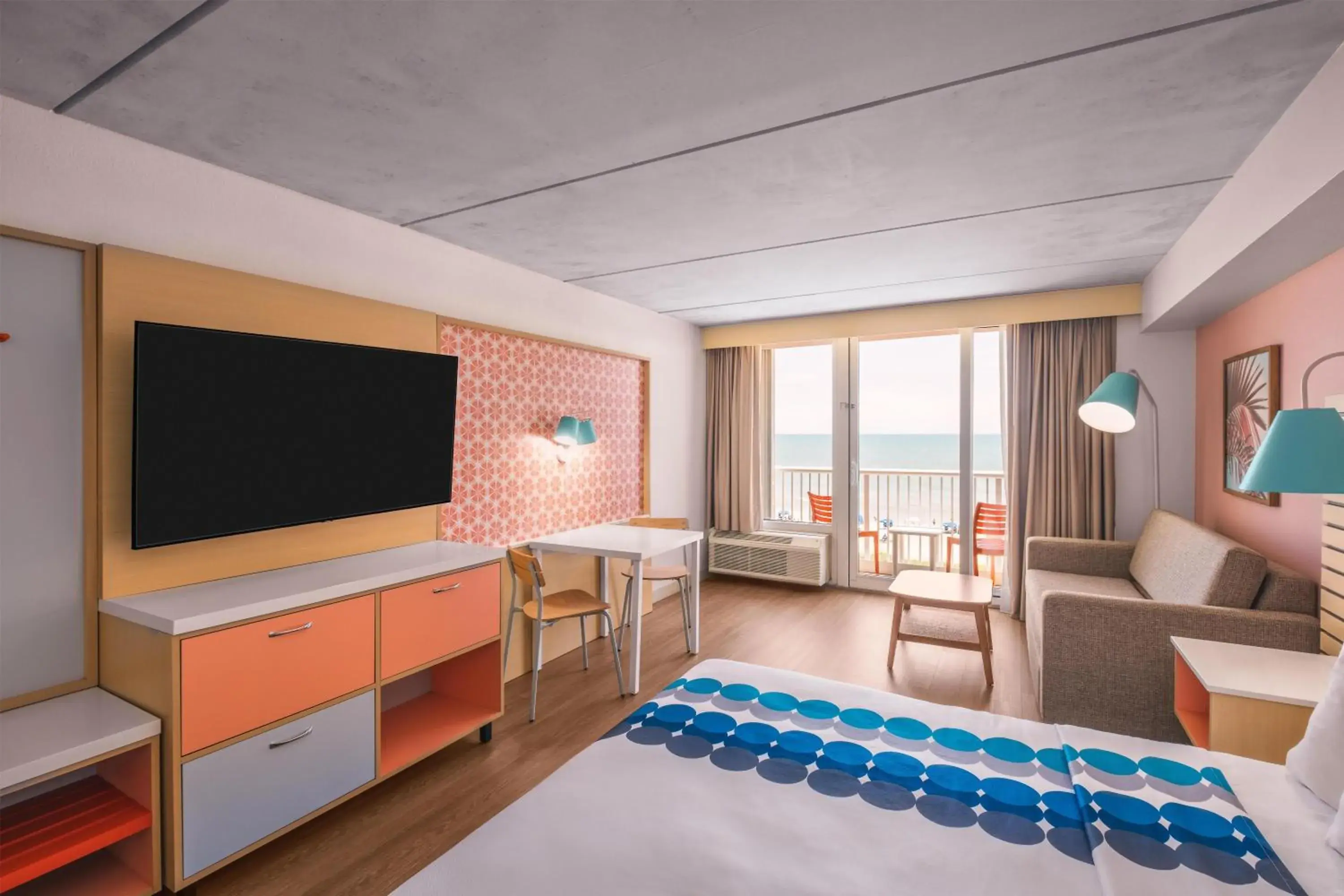 Two-Bedroom Room with One King Bed, One Queen Bed, Twin Bunk Beds and Pool View in Golden Sands Carolina Beach Oceanfront, Tapestry by Hilton Two-Bedroom Room with One King Bed, One Queen Bed, Twin Bunk Beds and Pool View in Golden Sands Carolina Beach Oceanfront, Tapestry by Hilton