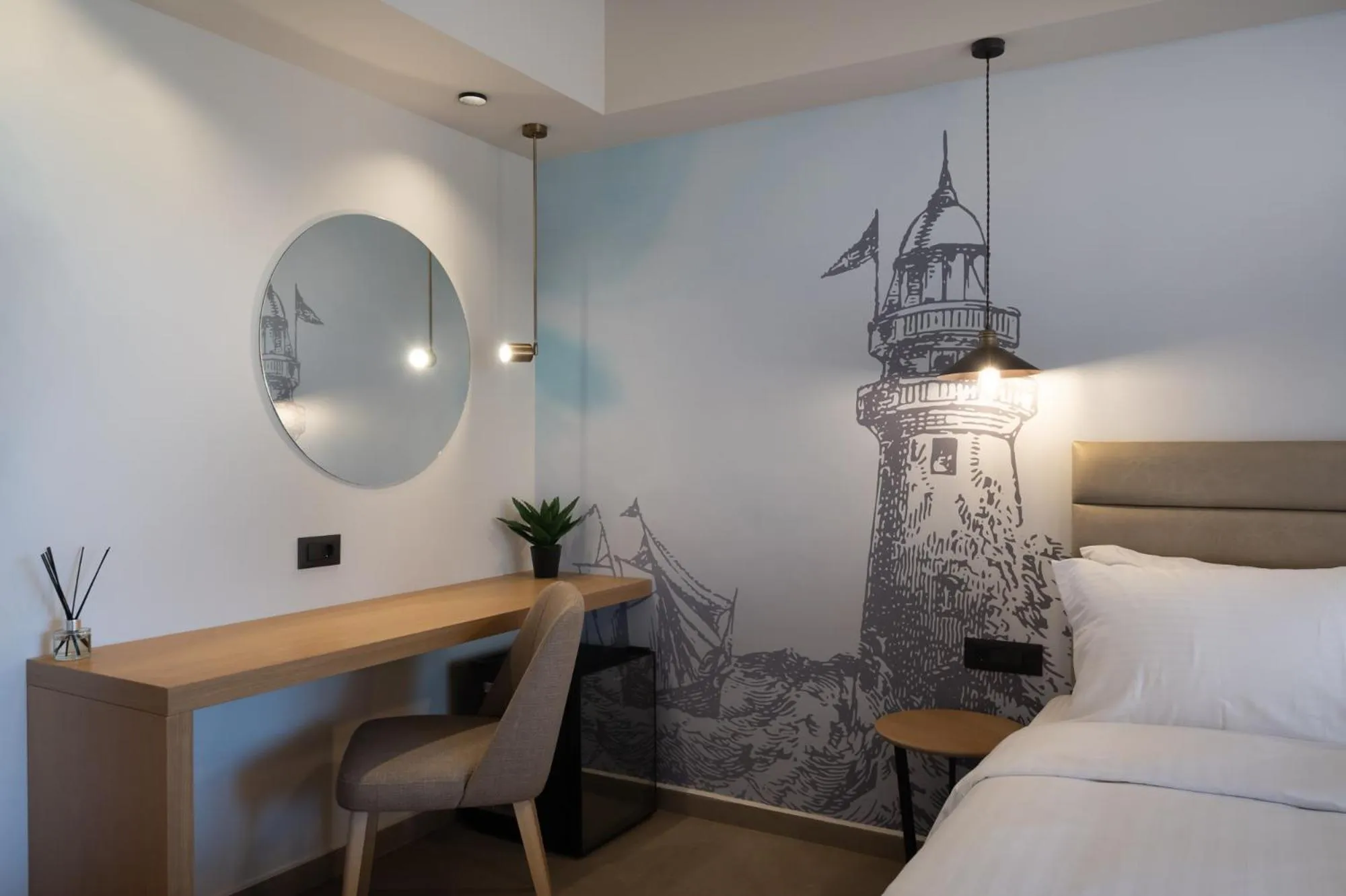 Bed in Prasonisi Light House Boutique Hotel