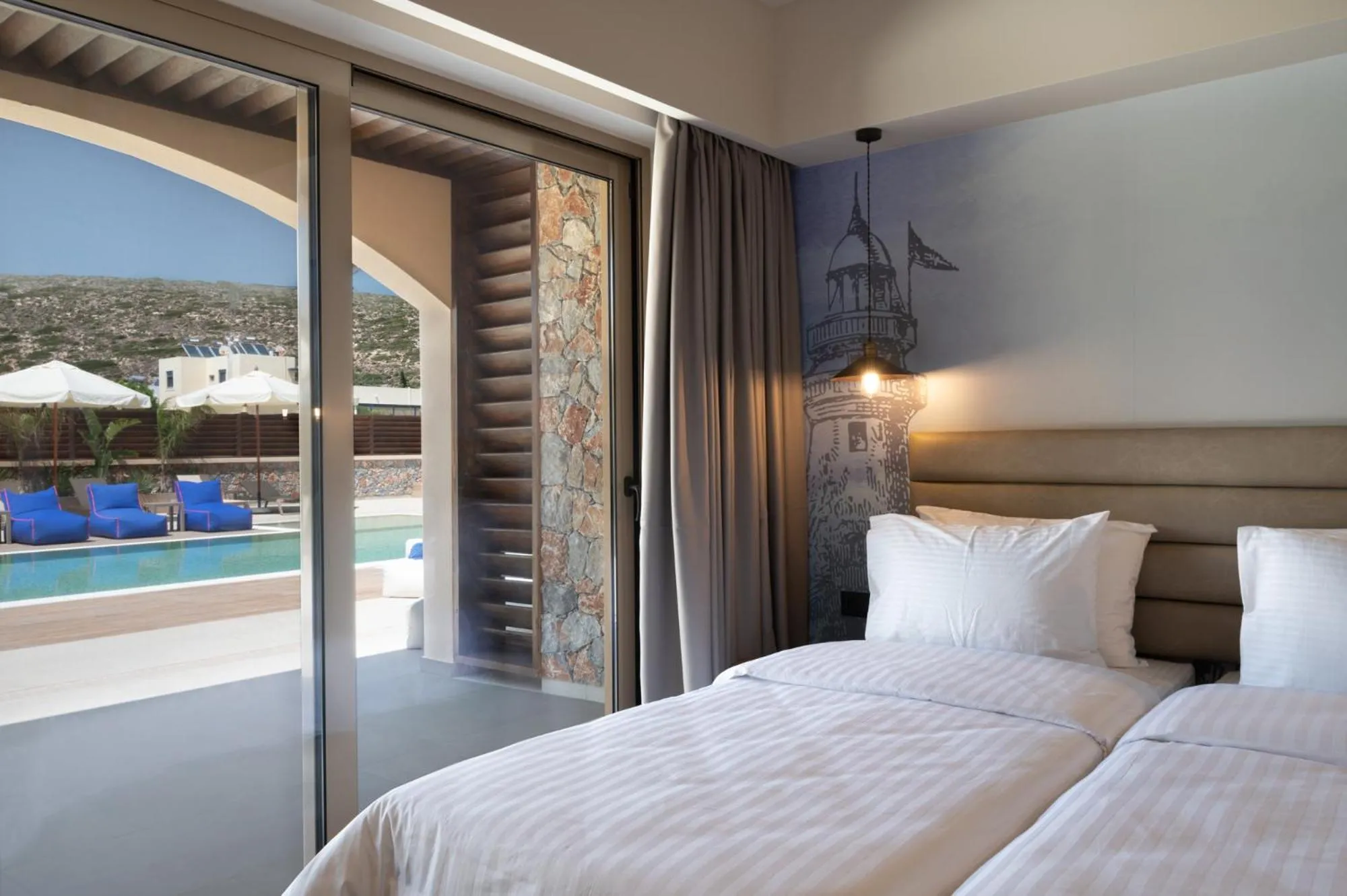 Bed in Prasonisi Light House Boutique Hotel