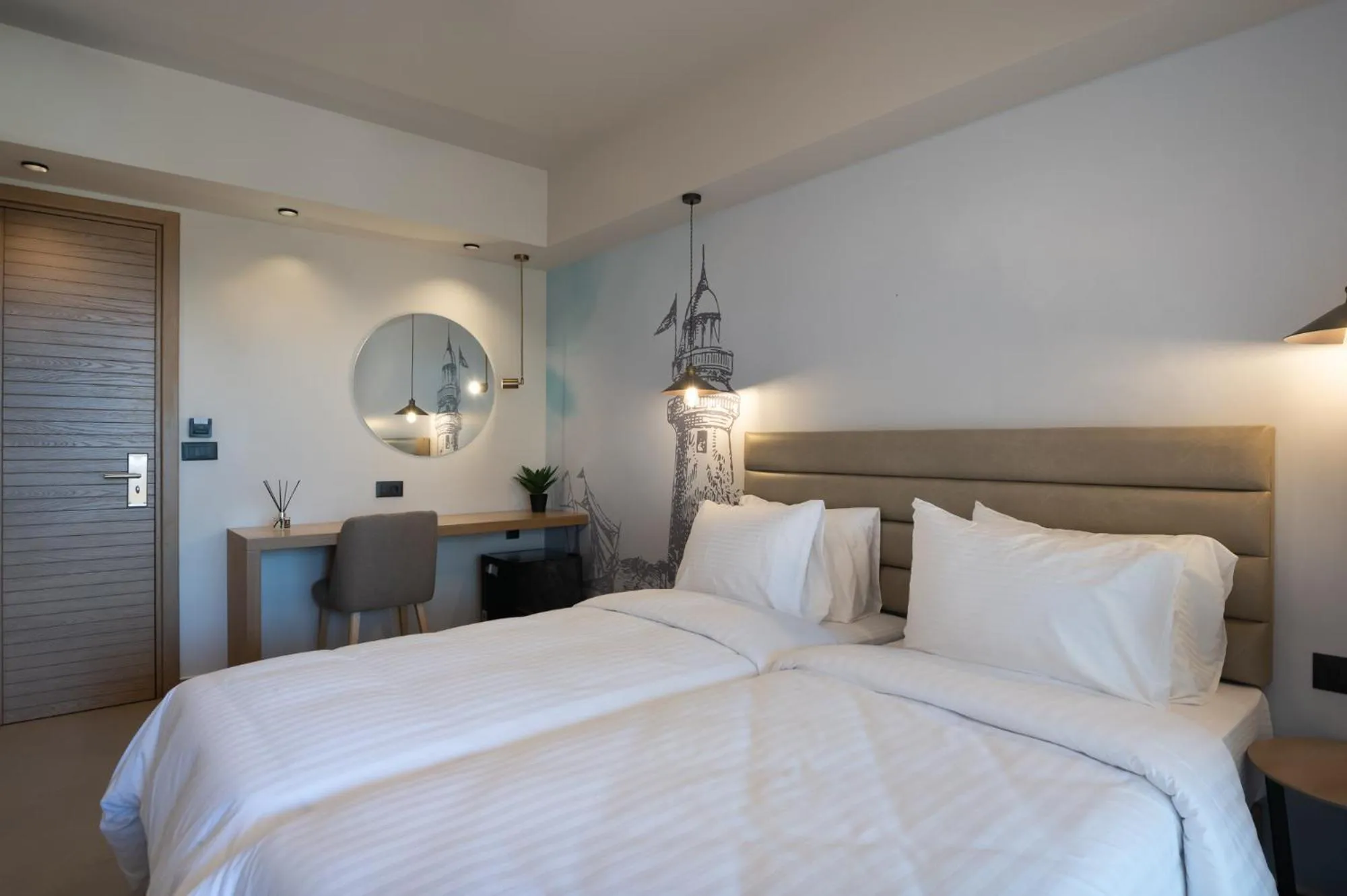 Bed in Prasonisi Light House Boutique Hotel