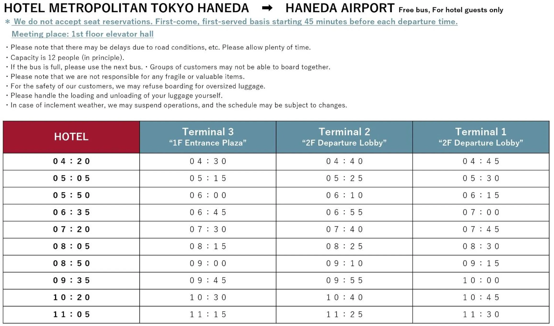 shuttle in Hotel Metropolitan Tokyo Haneda