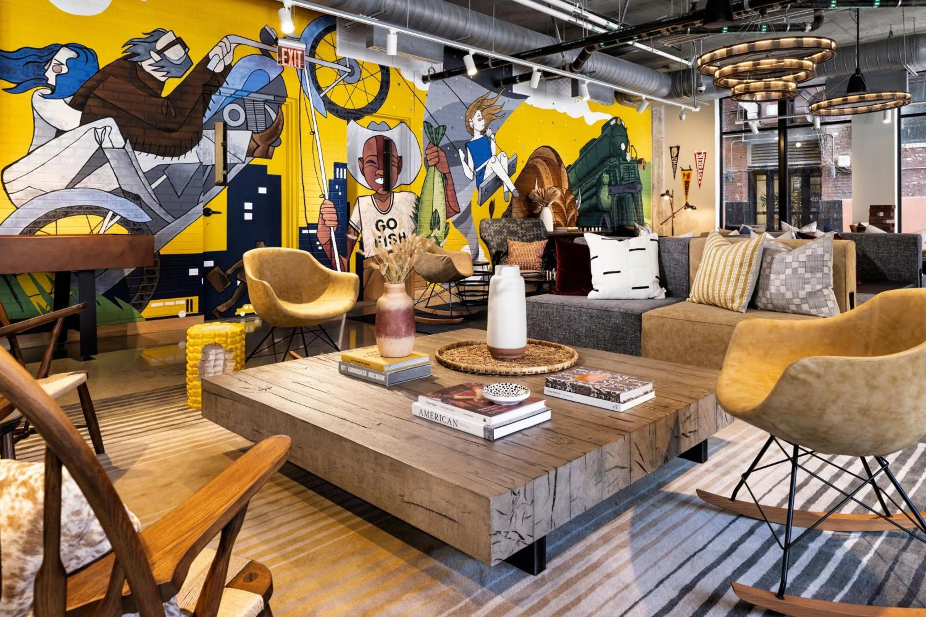 Living room in Moxy Omaha Downtown