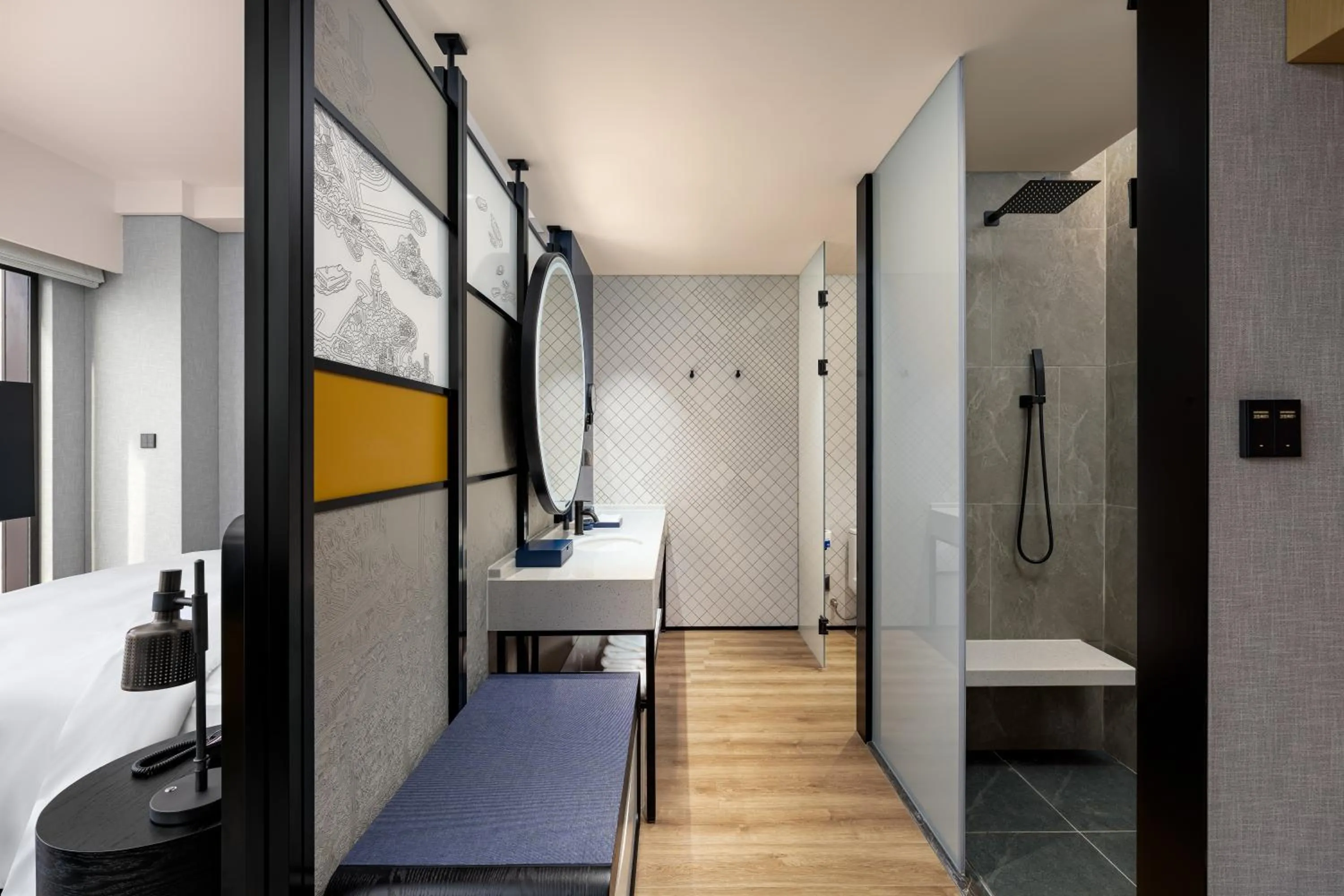 Toilet, Bed in Aloft Yantai