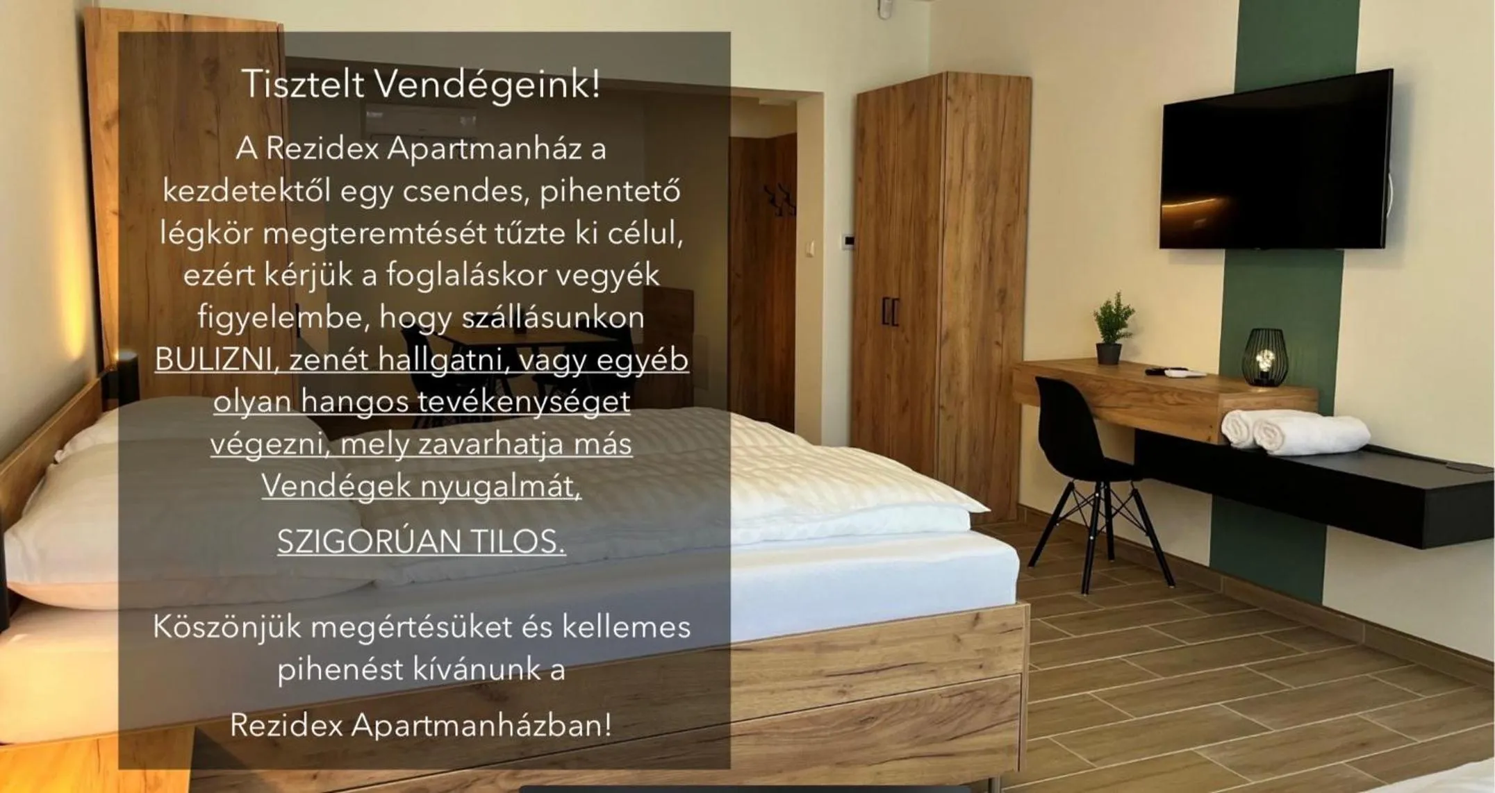 Text overlay, Bed in Rezidex Apartmanház
