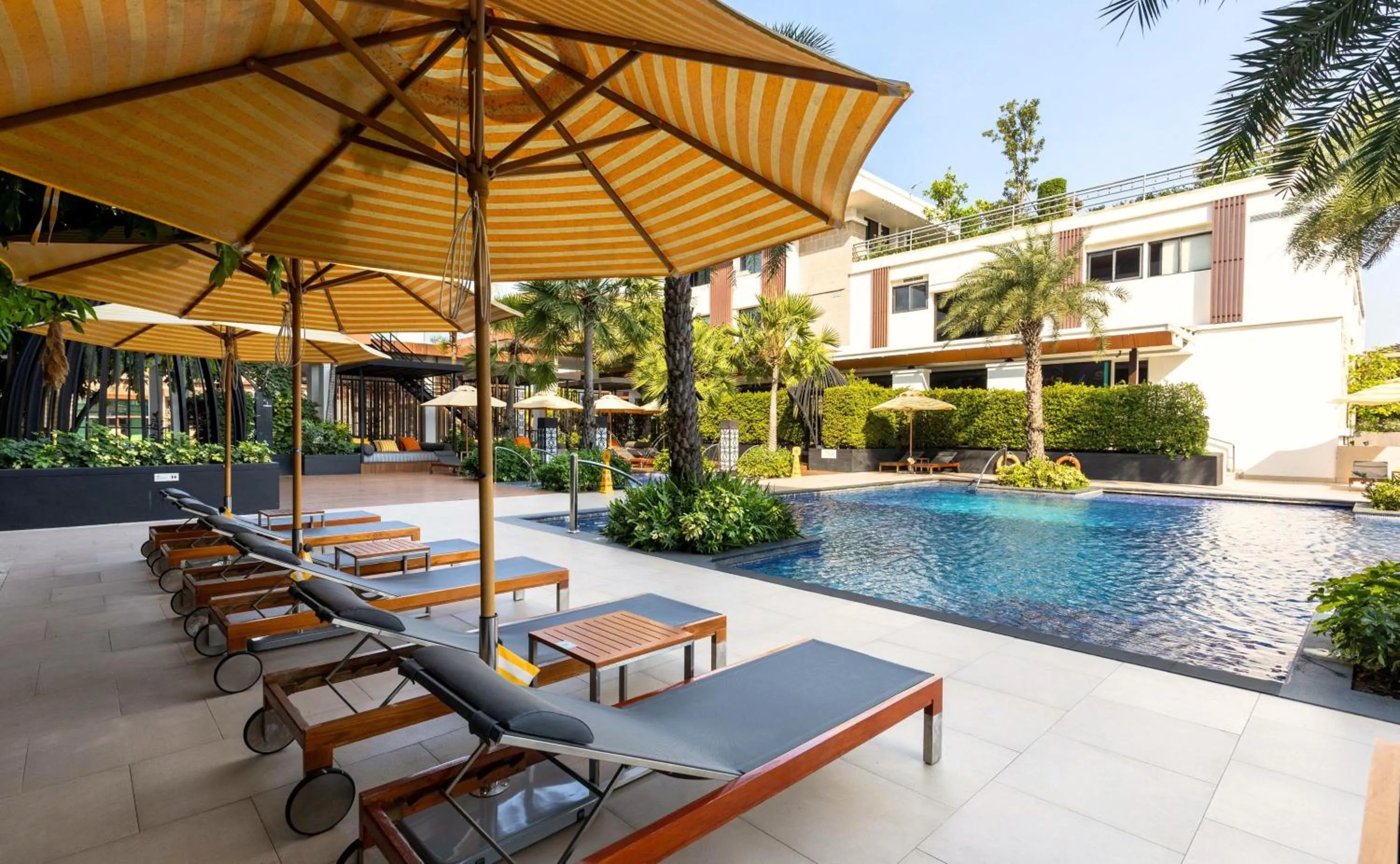 Pool view in Hilton Bangkok Suvarnabhumi Golf Resort & Spa