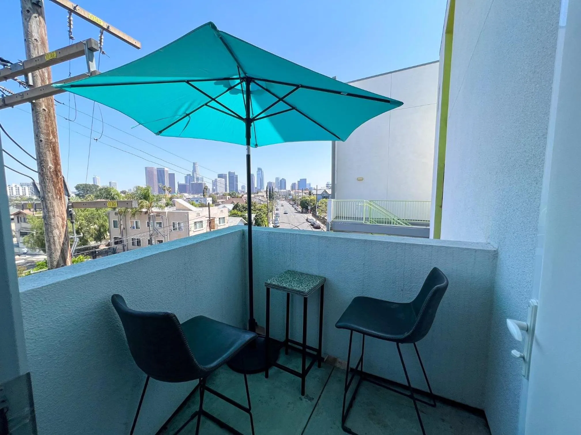 Property building in Downtown Los Angeles Skyline balcony view Modern Penthouse
