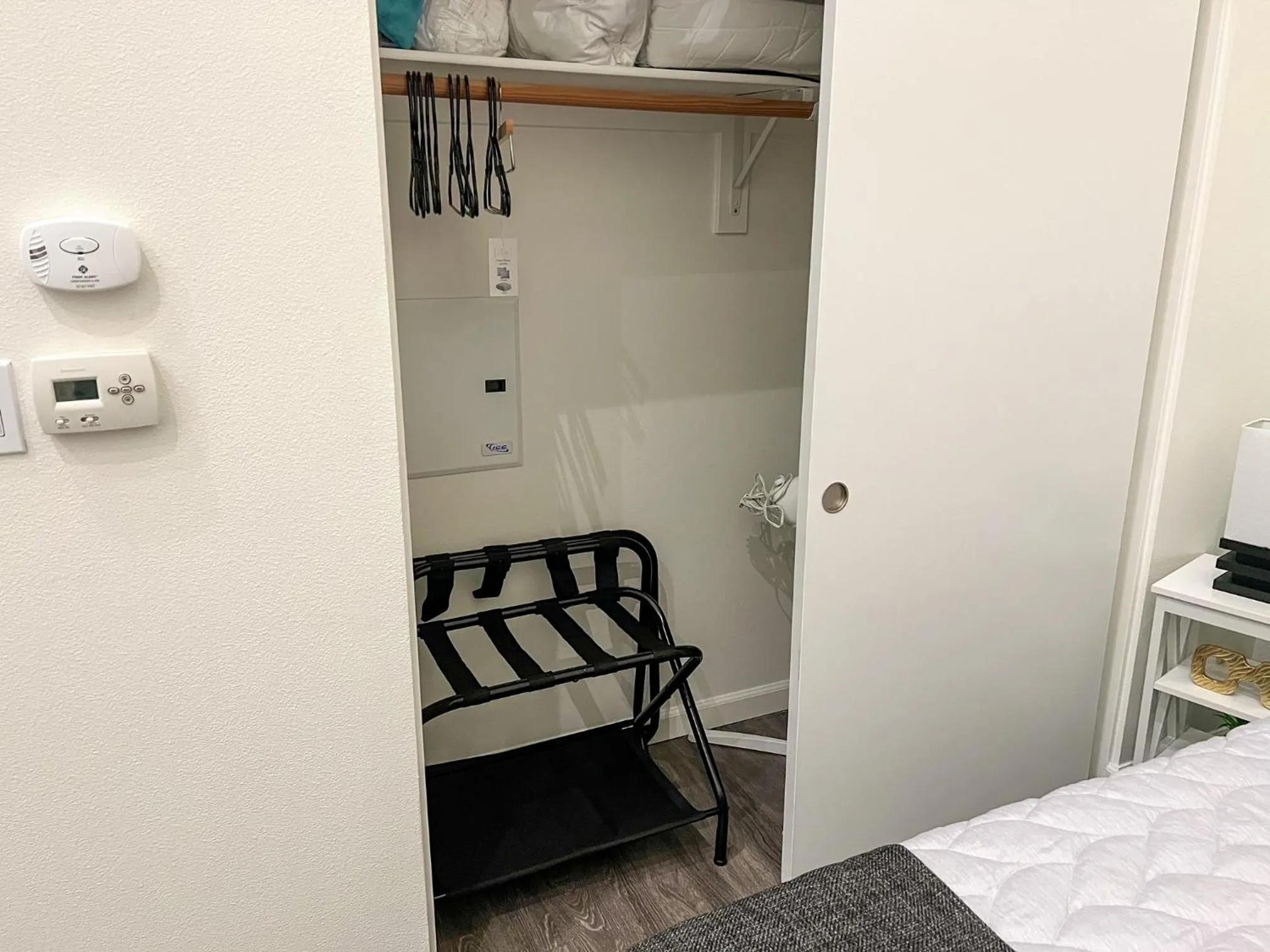 furniture, Bed in Downtown Los Angeles Skyline balcony view Modern Penthouse