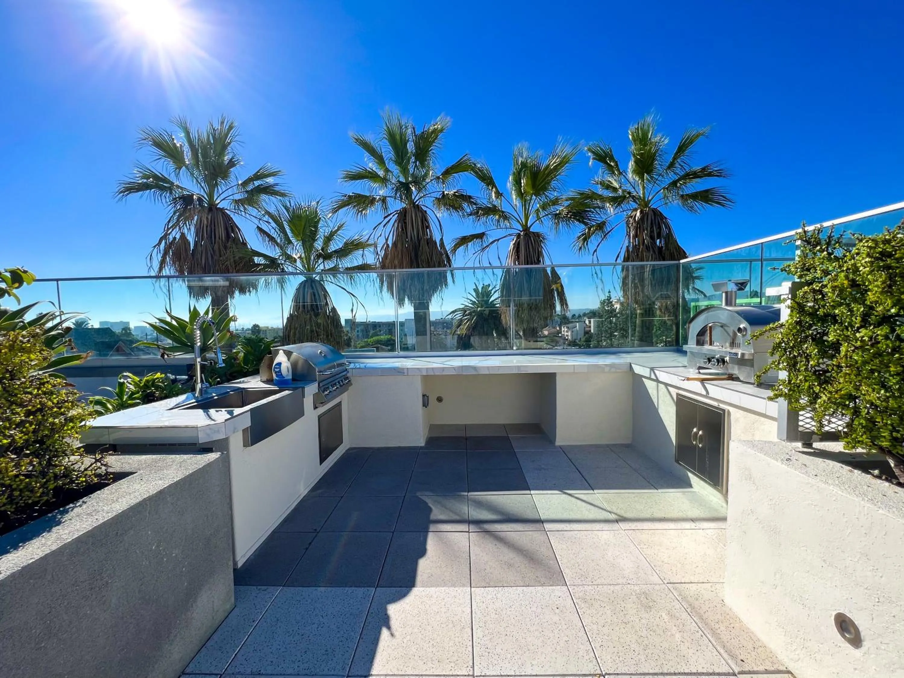 Day in Downtown Los Angeles Skyline balcony view Modern Penthouse