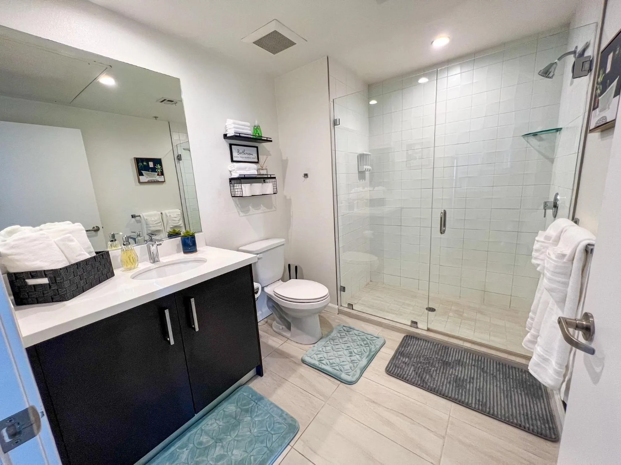 Shower in Downtown Los Angeles Skyline balcony view Modern Penthouse