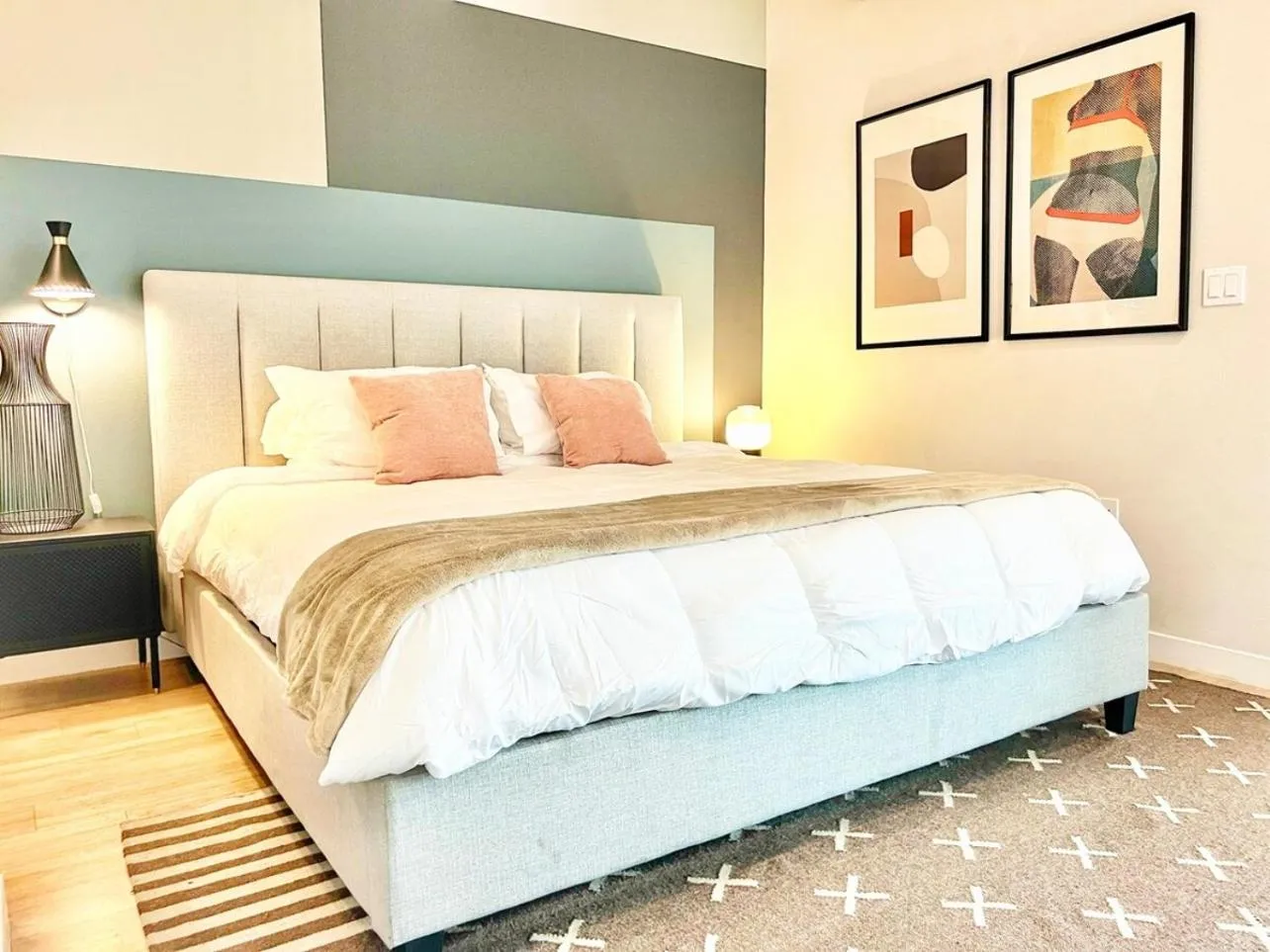 Bed in Beautiful One Bedroom Apartment With View Of City